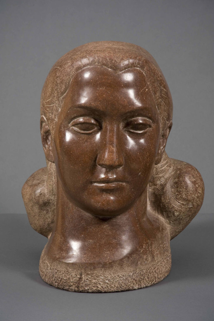 
		                					William Zorach		                																	
																											<i>Woman (Head of Ceto),</i>  
																																								1956, 
																																								red porphryry, 
																																								21 x 18 x 18 inches 
																								
		                				