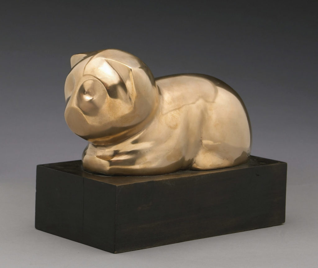 bronze modernist sculpture of a cat