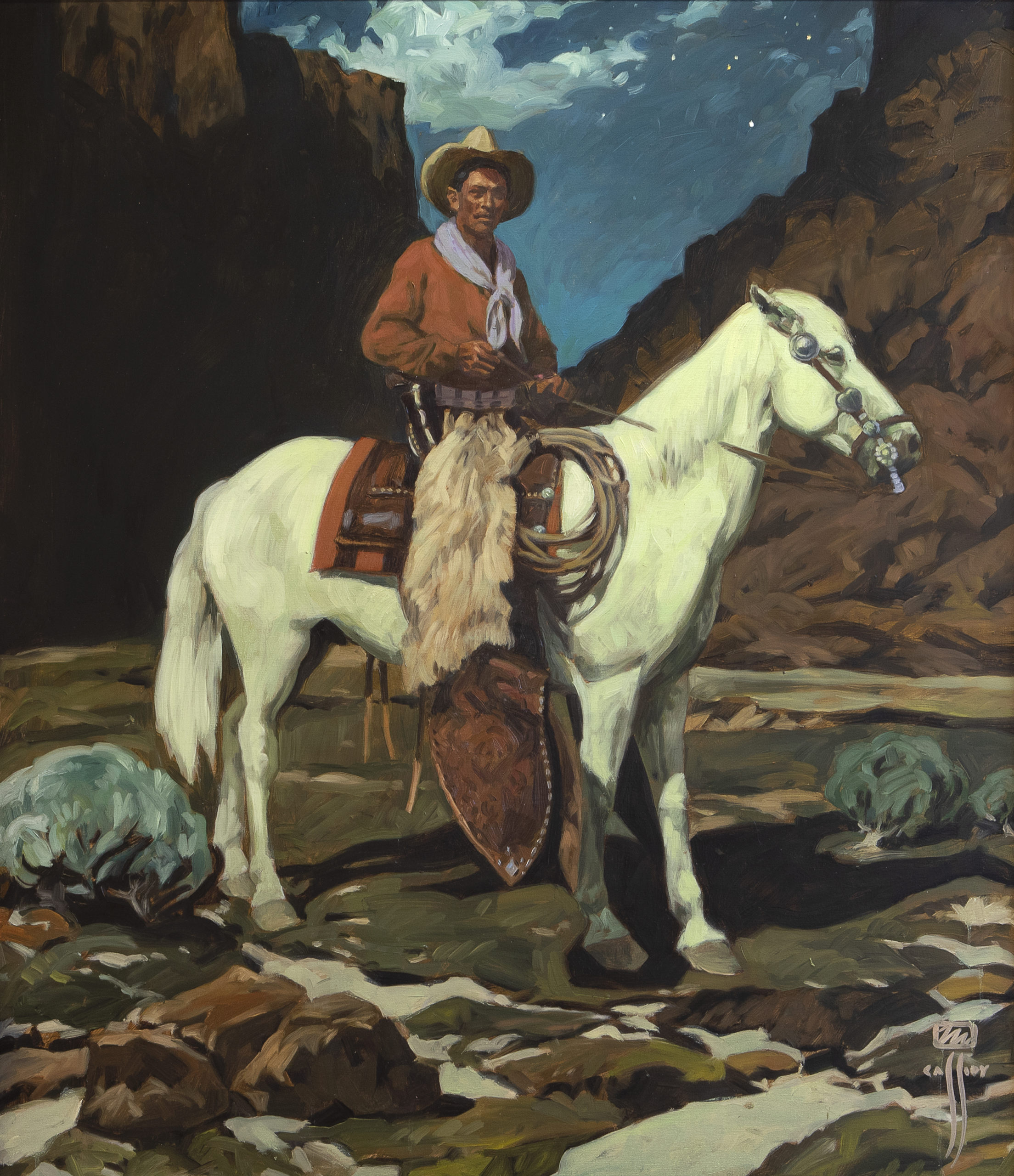 
		                					Michael Cassidy		                																	
																											<i>Cowboy Nocturne,</i>  
																																								2021, 
																																								oil on linen, 
																																								42 1/2 x 36 1/4 inches 
																								
		                				