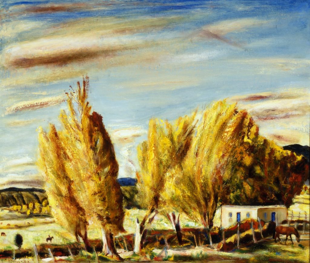 House and landscape painting of Taos by Joseph Fleck