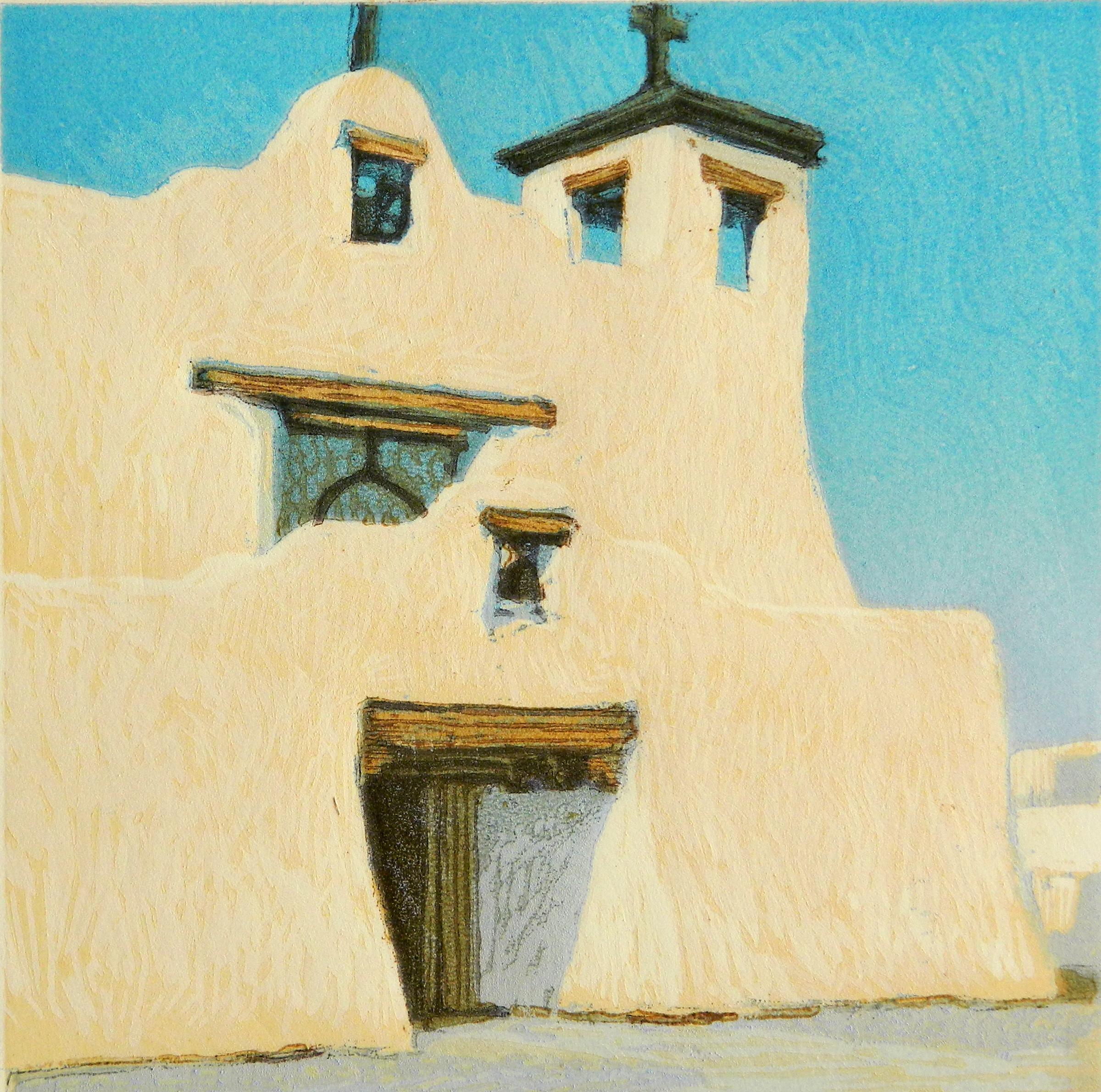 
		                					Leon Loughridge		                																	
																											<i>Isleta Pueblo,</i>  
																																																					woodblock print, edition of 10, 
																																								8 1/2 x 8 1/2 inches 
																								
		                				