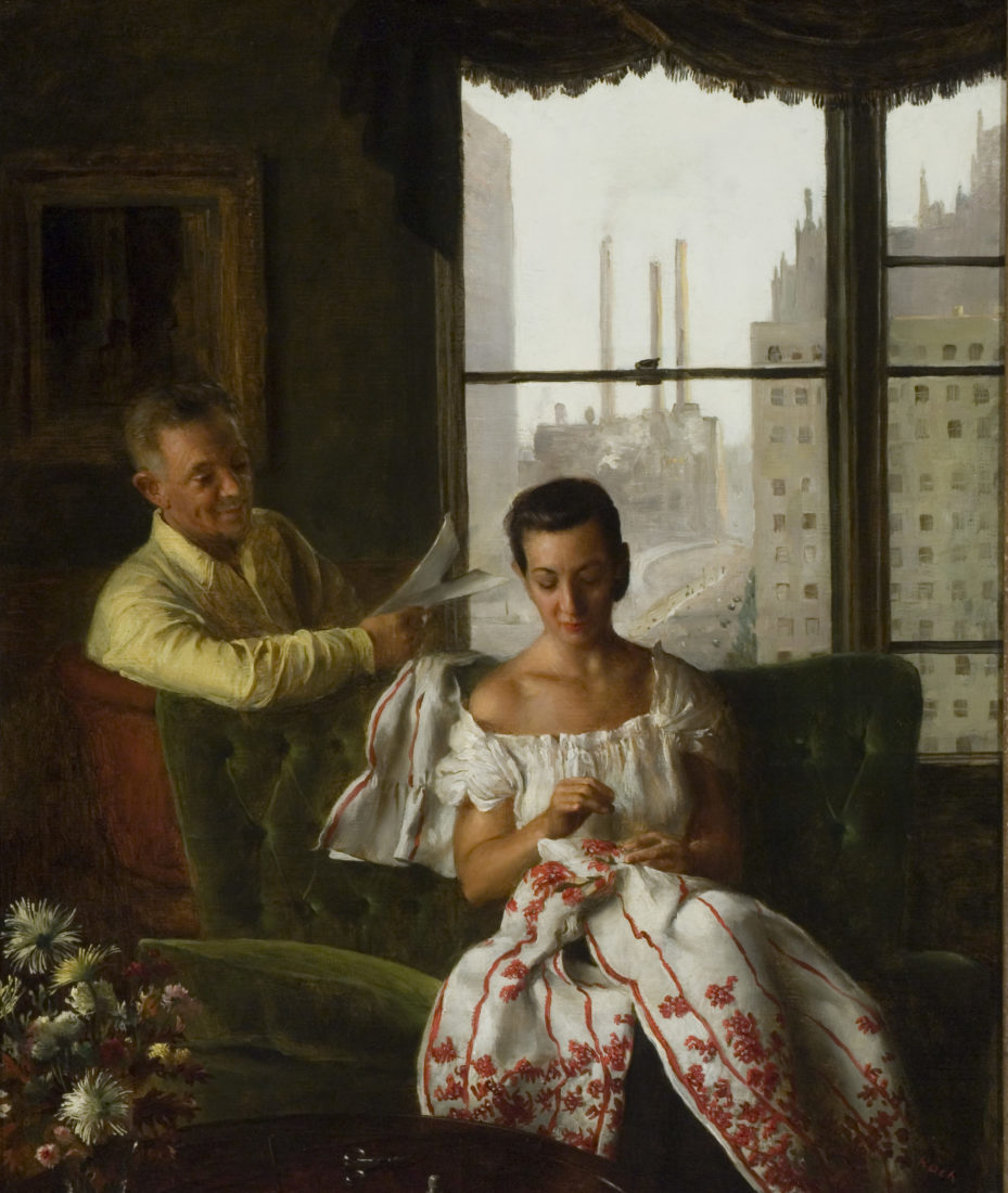 
		                					John Koch		                																	
																											<i>At Home,</i>  
																																								1953, 
																																								oil on canvas, 
																																								24 1/4 x 20 1/8 inches 
																								
		                				