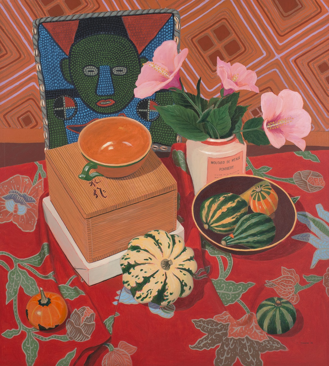 
		                					Phyllis Sloane		                																	
																											<i>Still Life with African Purse,</i>  
																																								1996, 
																																								acrylic on canvas, 
																																								54 1/8 x 48 1/8 inches 
																								
		                				