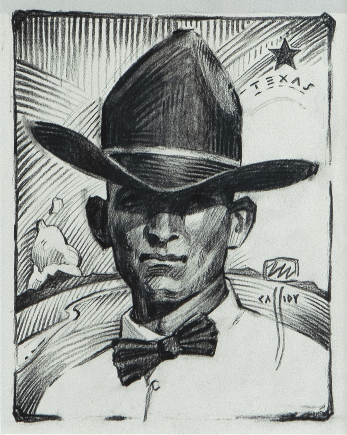 
		                					Michael Cassidy		                																	
																											<i>Texas Cowpoke,</i>  
																																								2021, 
																																								charcoal pencil on paper, 
																																								8 x 6 1/2 inches 
																								
		                				