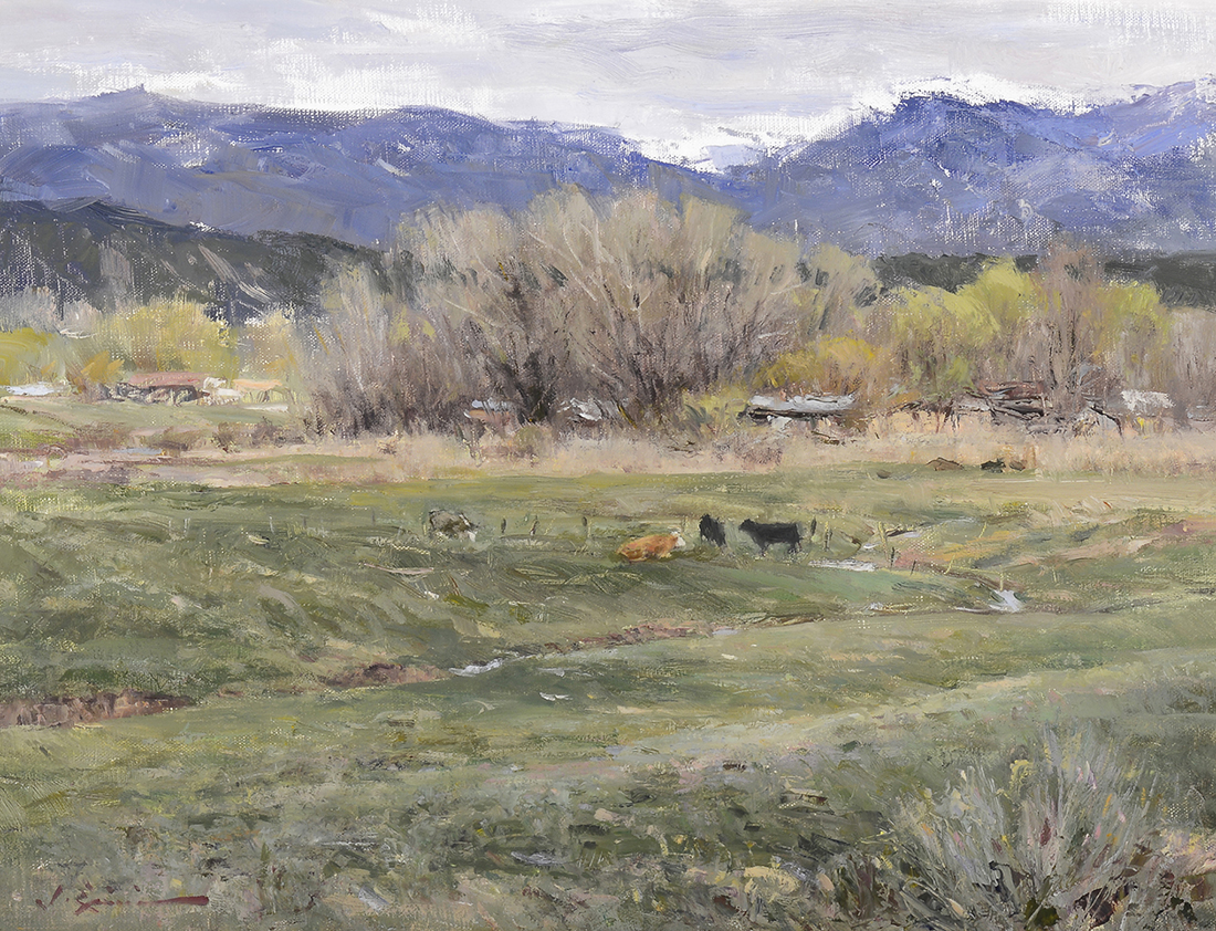 
		                					John Encinias		                																	
																											<i>Early Spring in Arroyo Hondo,</i>  
																																																					oil on panel, 
																																								11 ⅝ x 15 ½ inches 
																								
		                				