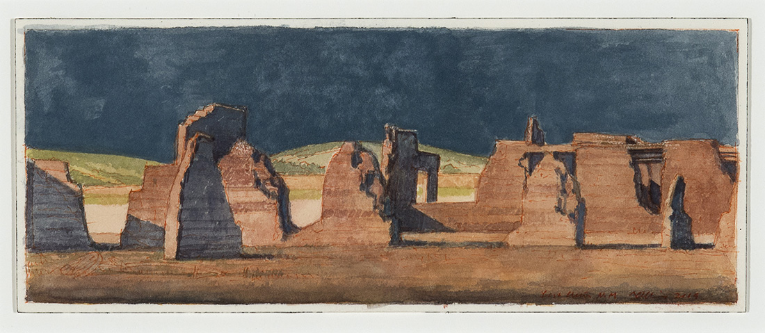 
		                					James McElhinney		                																	
																											<i>Fort Union, N.M.,</i>  
																																								2019, 
																																								watercolor, 
																																								3 ⅞ x 9 ¾ inches 
																								
		                				