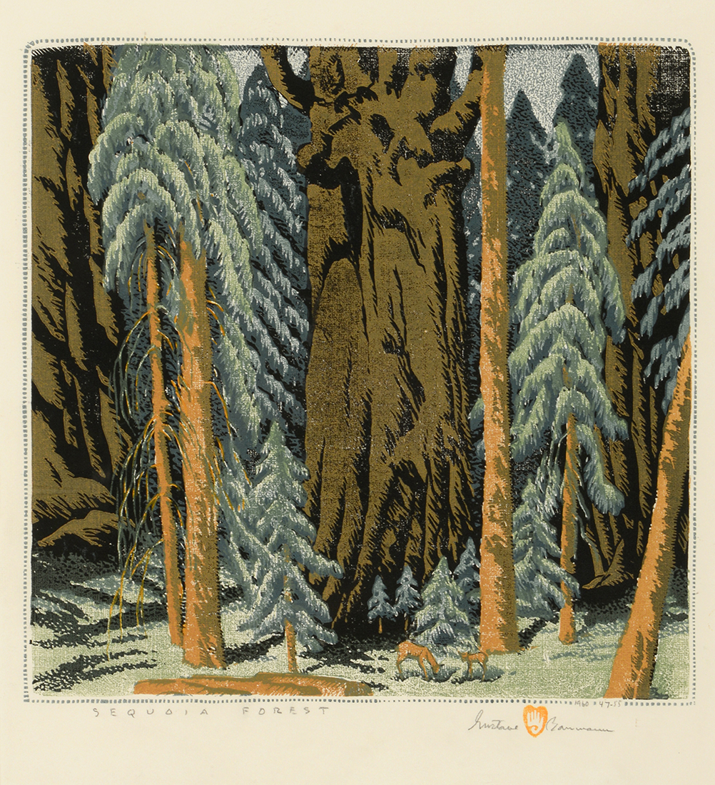 

											Gustave Baumann</b>

											<em>
												Selected Works</em> 

											<h4>
												January 24 – December 31, 2020											</h4>

		                																																													<i>Sequoia Forest,</i>  
																																								1960, 
																																								edition of 55, woodblock print, 
																																								12 ¾ x 12 ⅞ inches 
																								
		                				