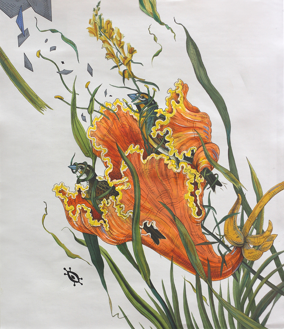 
							

									Penelope Gottlieb									Spathodea campanulata 2011									acrylic and ink over a digital reproduction of an Audubon print, 13 ⅜ x 11 ⅜ inches									


							