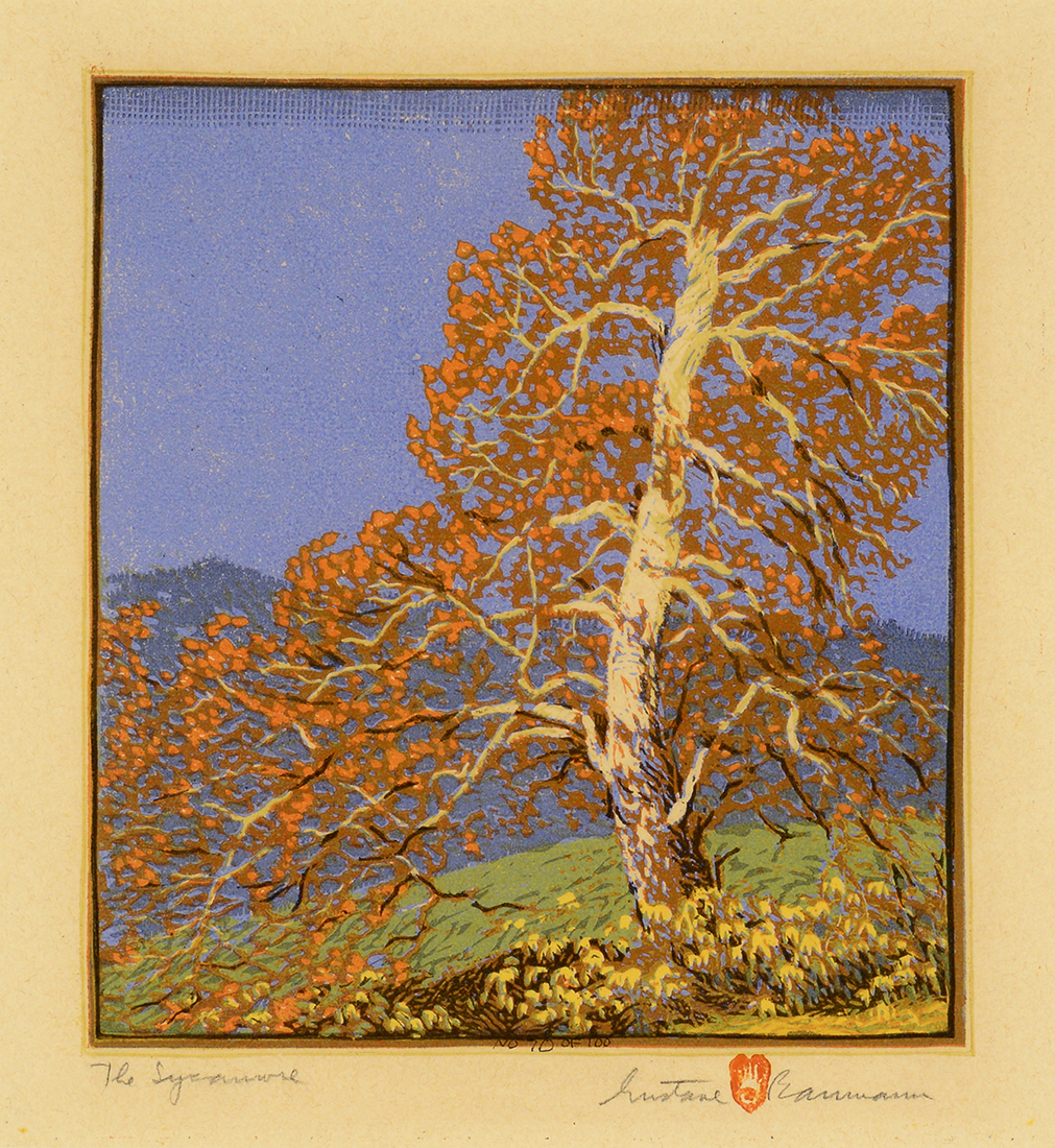 

											Gustave Baumann</b>

											<em>
												Selected Works</em> 

											<h4>
												January 24 – December 31, 2020											</h4>

		                																																													<i>The Sycamore,</i>  
																																																					edition of 100, woodblock print, 
																																								10 ⅞ x 9 ⅞ inches, (sold) 
																								
		                				