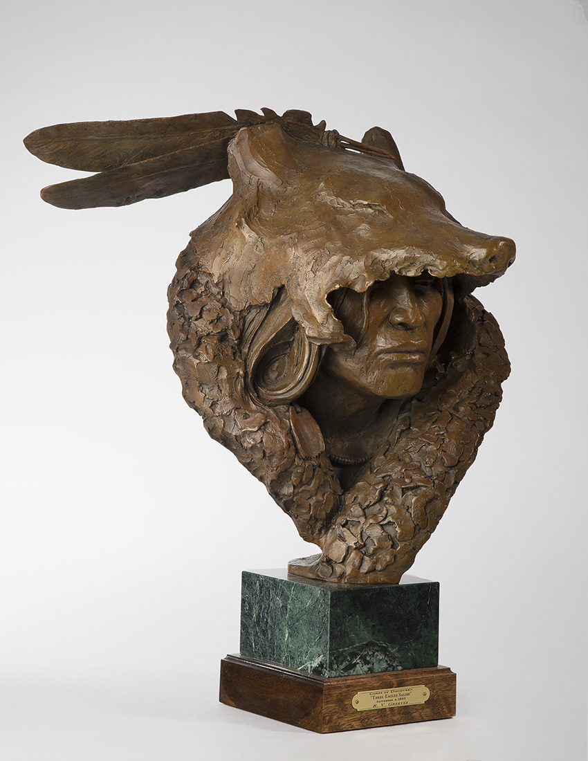 
		                					Richard Greeves		                																	
																											<i>Three Eagles Salish, edition of 30,</i>  
																																								2010, 
																																								bronze, 
																																								21 ¼ x 15 x 13 inches 
																								
		                				