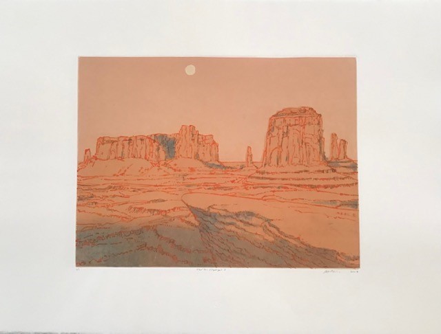 
		                					James McElhinney		                																	
																											<i>Tse’Bii Ndzisgaii (John Ford Point, Monument Valley) #3,</i>  
																																																					monoprint with chine colle and mixed media, 
																																								13 3/4 x 18 3/8 inche image size 
																								
		                				