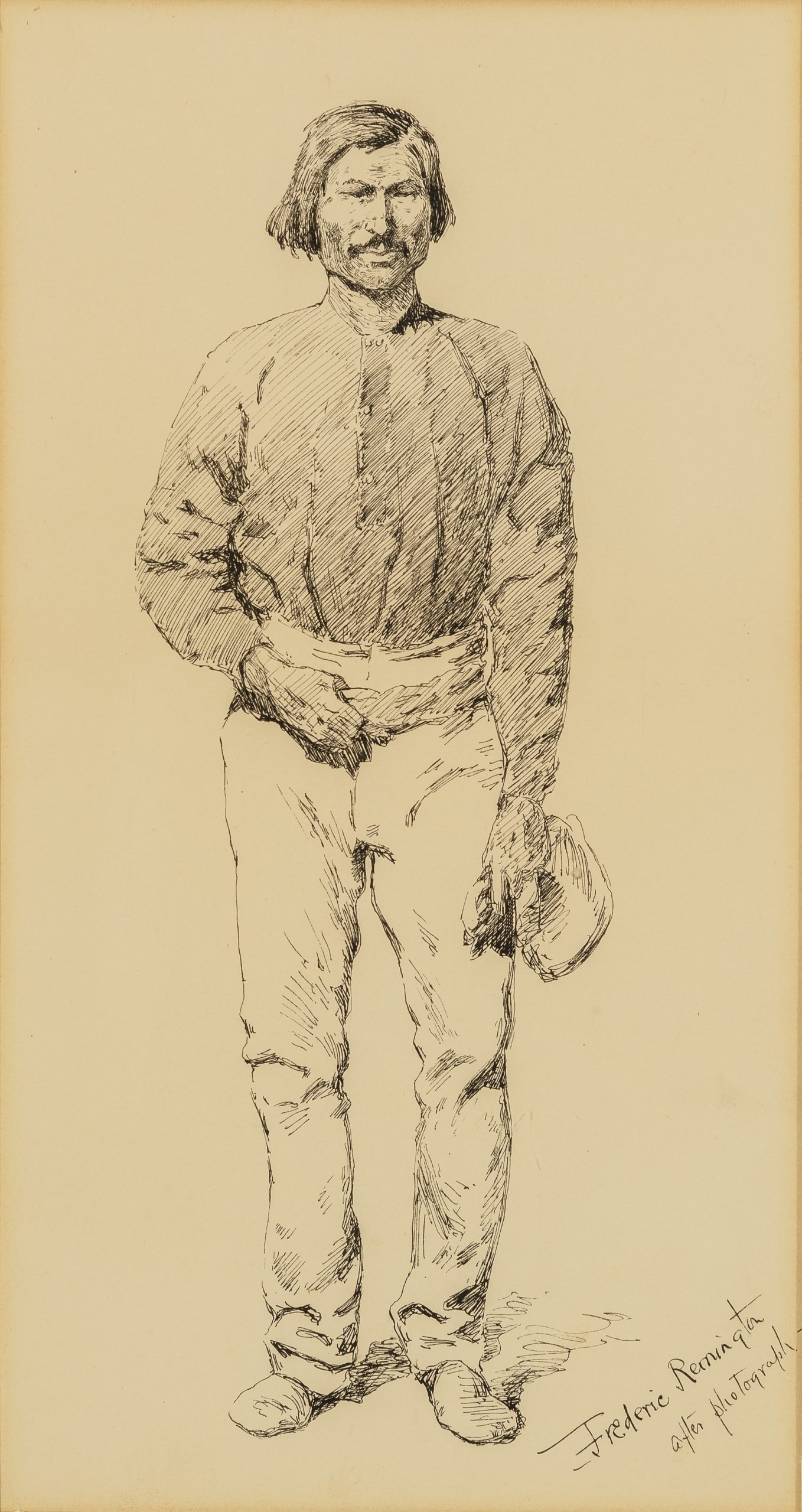
		                					Frederic Remington		                																	
																											<i>A Voyageur or Canoe-man of Great Slave Lake (Indian Guide),</i>  
																																								ca. 1892, 
																																								pen and ink on paper, 
																																								12 7/8 x 6 3/4 inches 
																								
		                				