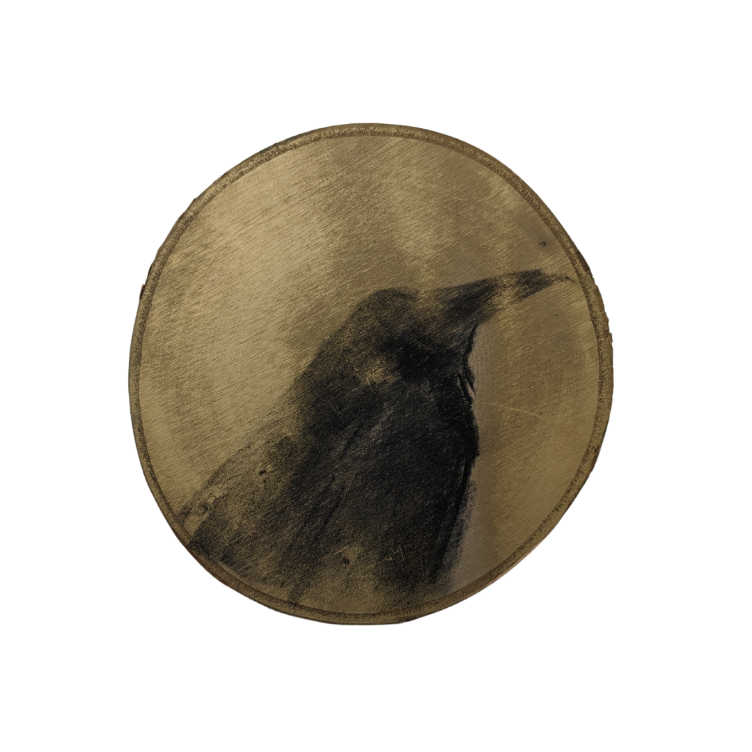 
							

									Susan Brearey									Raven 2023									Charcoal and gold leaf on wood<br />
8 x 8 x 1 inches									


							
