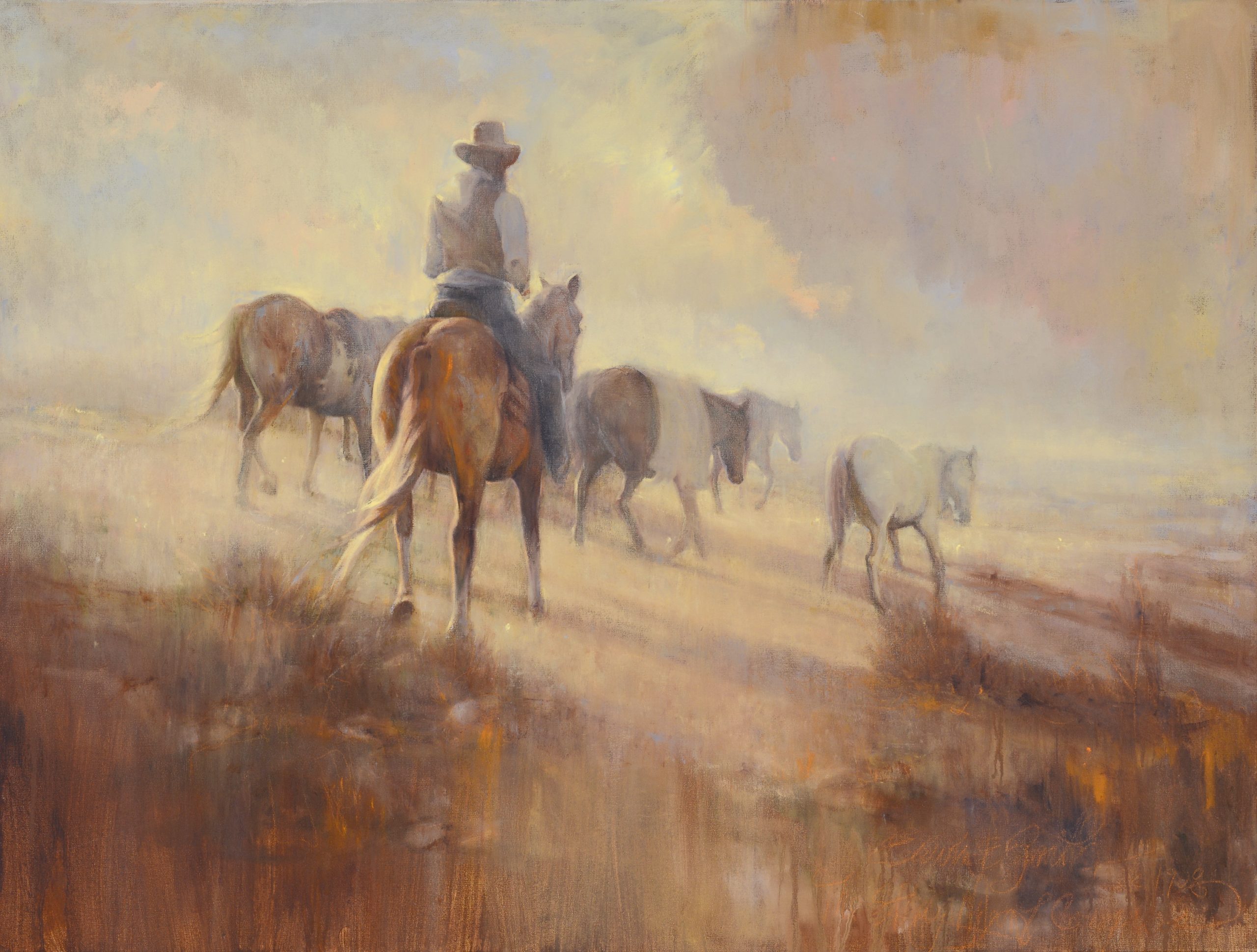
		                					Patricia Beggins Magers		                																	
																											<i>Along the Dusty Trail,</i>  
																																																					oil on canvas, 
																																								30 x 39 3/4 inches 
																								
		                				