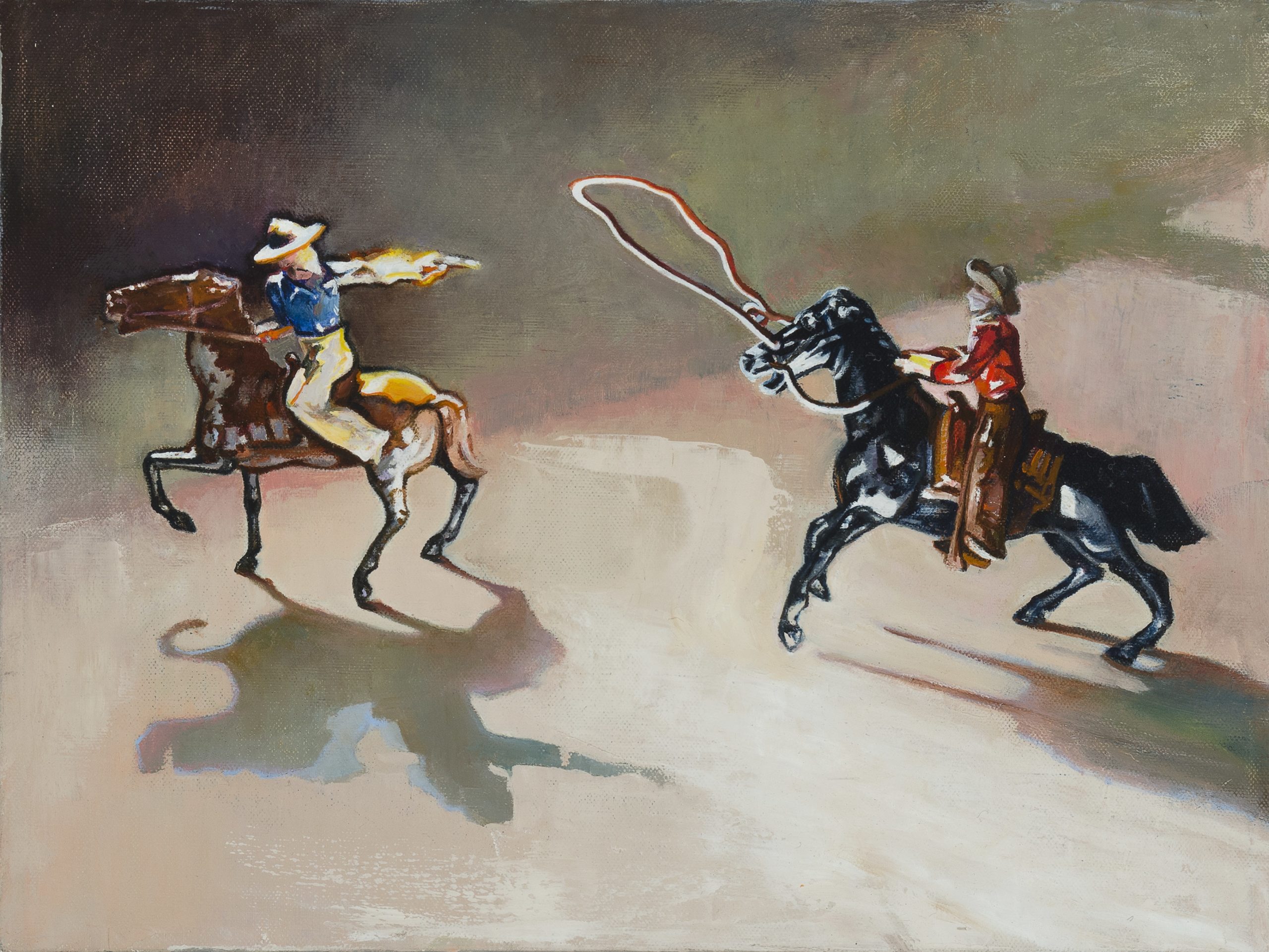 
		                					Patricia Beggins Magers		                																	
																											<i>The Constituents: The Shootout,</i>  
																																																					oil on canvax, 
																																								12 x 16 inches 
																								
		                				