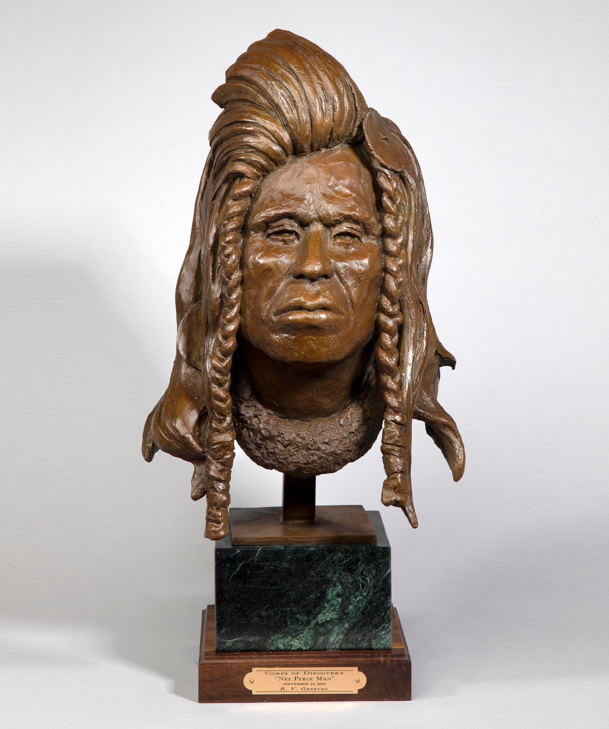 

											Richard V. Greeves </b>

											<em>
												 Lewis & Clark, Corp of Discovery, 1804-1806: The Native Peoples Lewis & Clark Encountered on their Epic Journey</em> 

											<h4>
												August 6 - October 30, 2021											</h4>

		                																																													<i>Nez Perce Man,</i>  
																																																					bronze, 
																																								19 x 9 1/2 x 9 inches 
																								
		                				