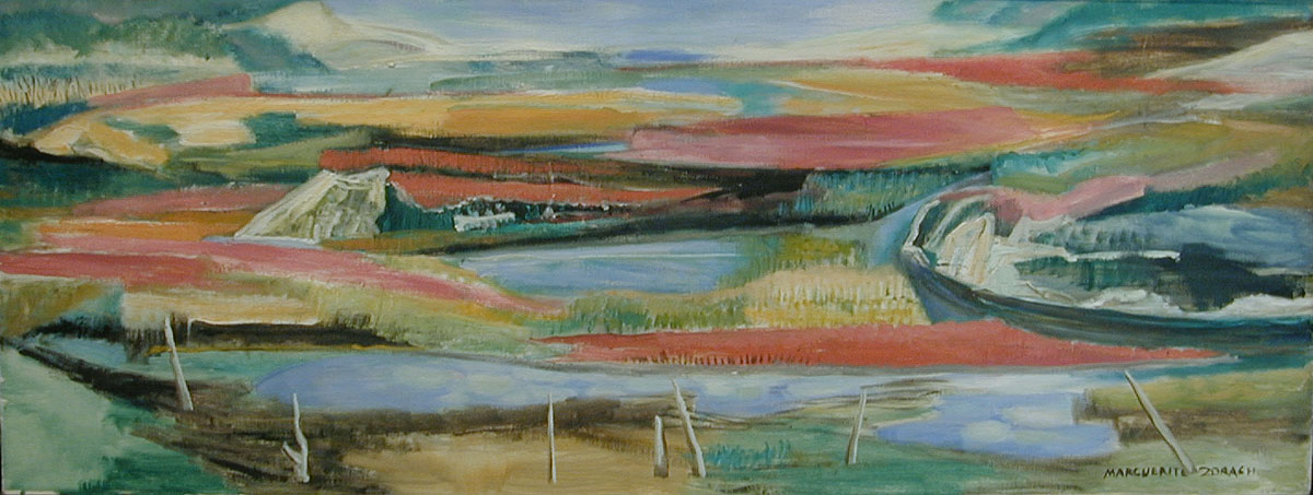
							

									Marguerite Zorach									Salt Marsh in Autumn 1960									Oil on canvas, 16 x 42 inches									


							