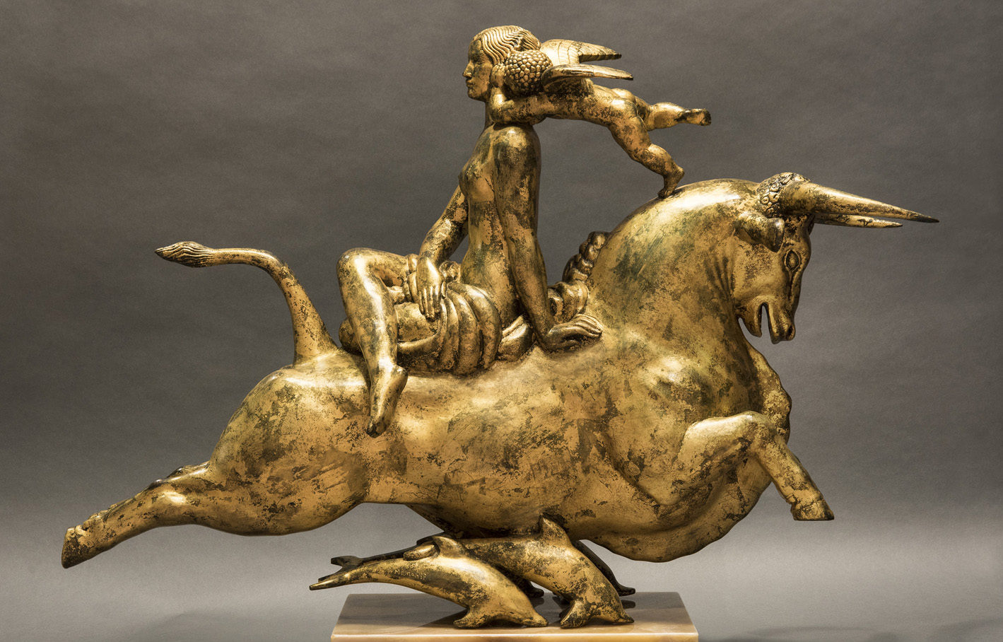 
							

									Paul Manship									Flight of Europa 1925									Bronze with parcel gilding<br />
20 3/8 x 31 1/4 x 8 1/2 inches									


							