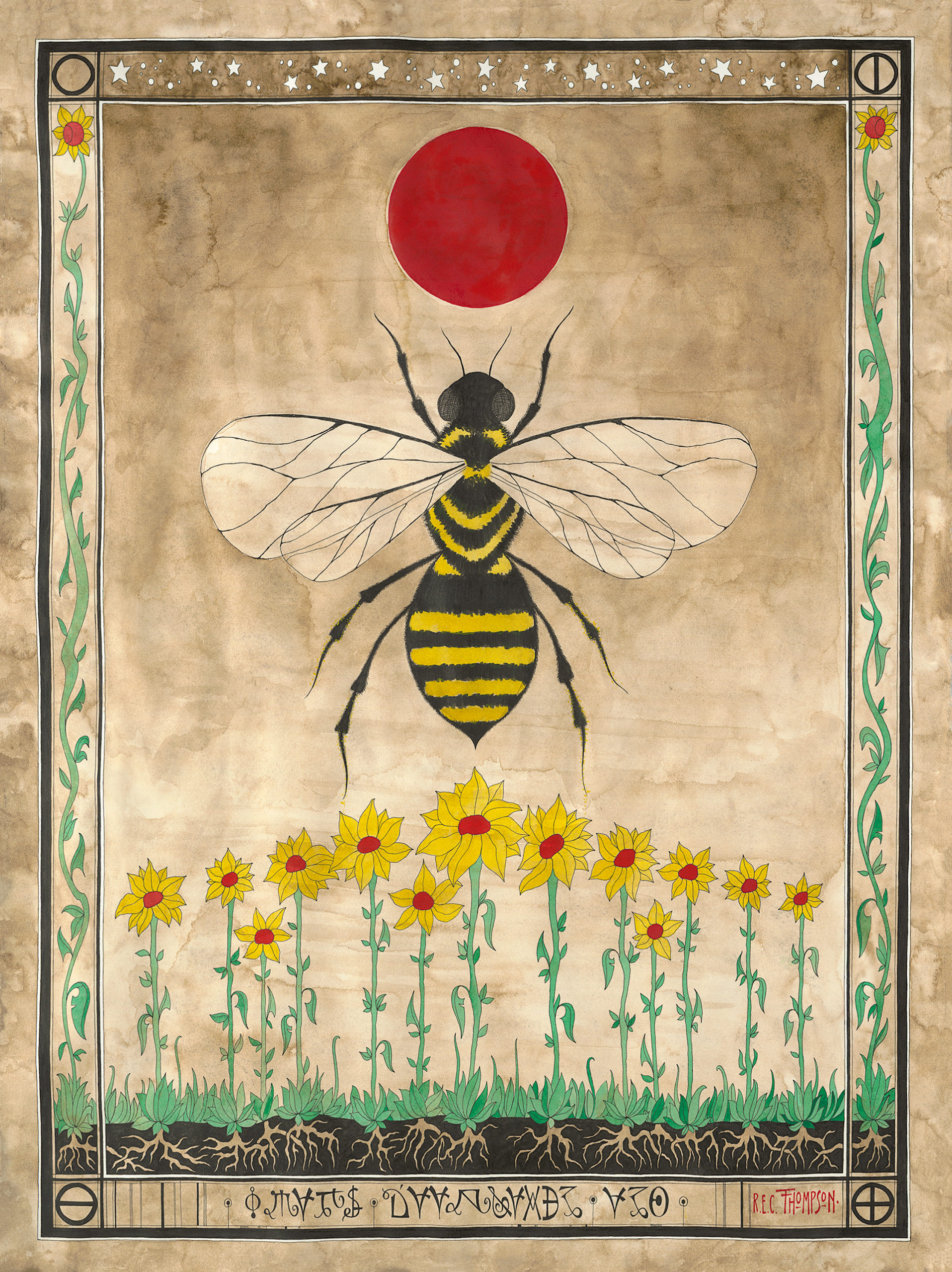 
		                					R.E.C. Thompson		                																	
																											<i>The Honeybee's Dream,</i>  
																																																					mixed media, 
																																								29 x 21 1/2 inches 
																								
		                				