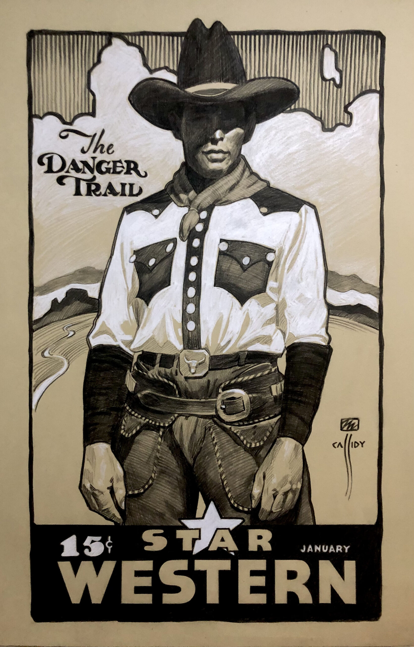 
							

									Michael Cassidy									Star Western, The Danger Trail 									charcoal pencil on paper<br />
29 x 19 inches									


							