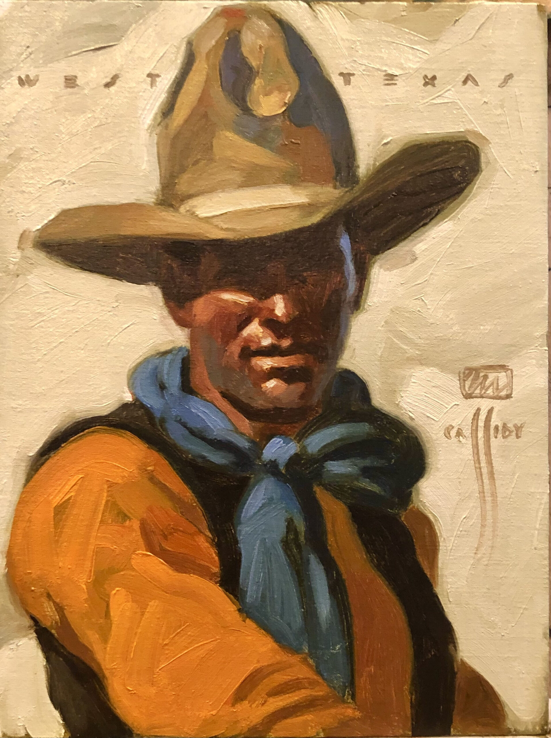
							

									Michael Cassidy									West Texas Cowpoke 									oil on linen<br />
12 x 9 inches									


							