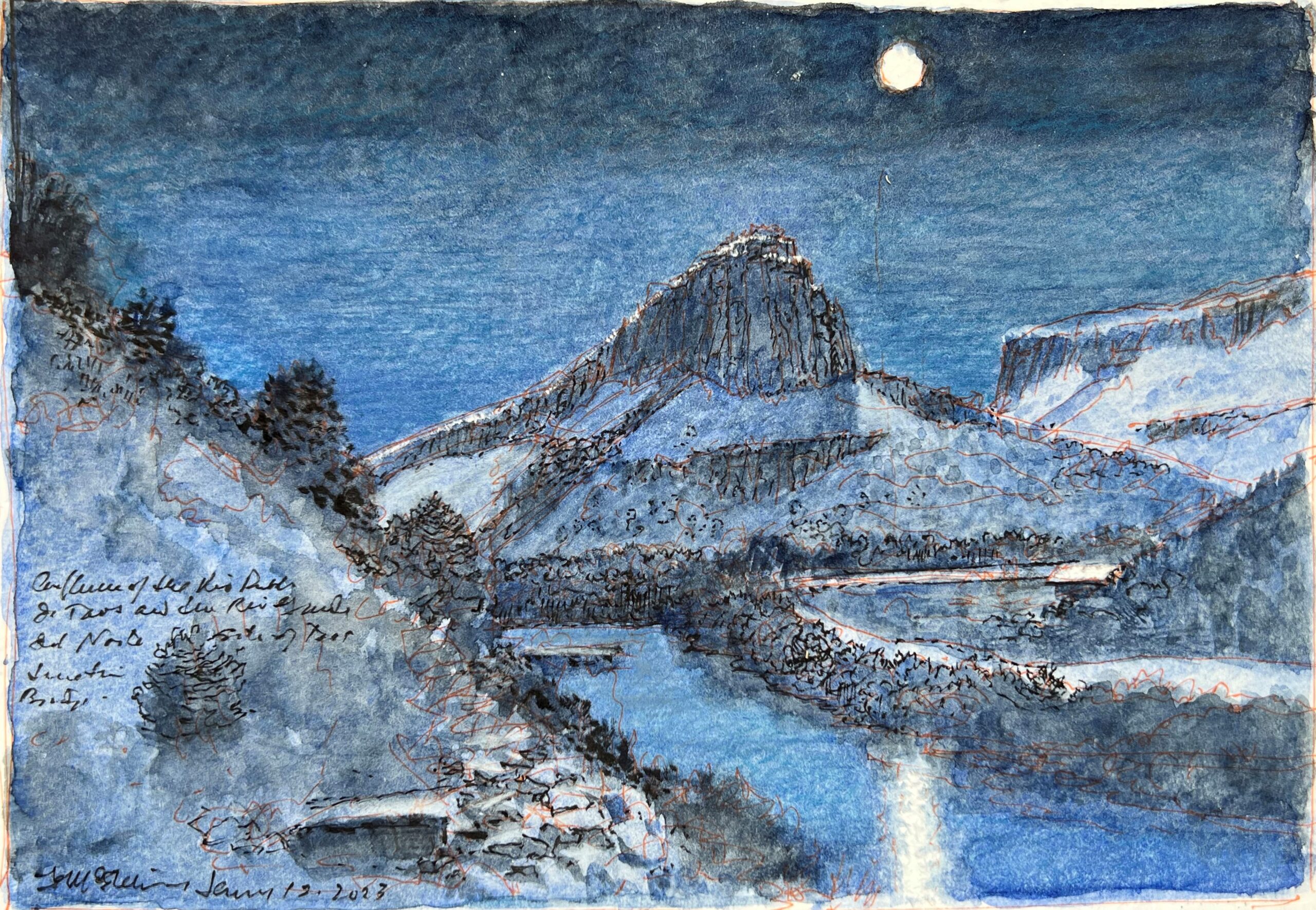 
		                					James McElhinney		                																	
																											<i>Confluence of the Rio Grande and Rio Pueblo de Taos,</i>  
																																																					Watercolor and mixed media on paper , 
																																								5 1/2 x 7 1/4 inches 
																								
		                				