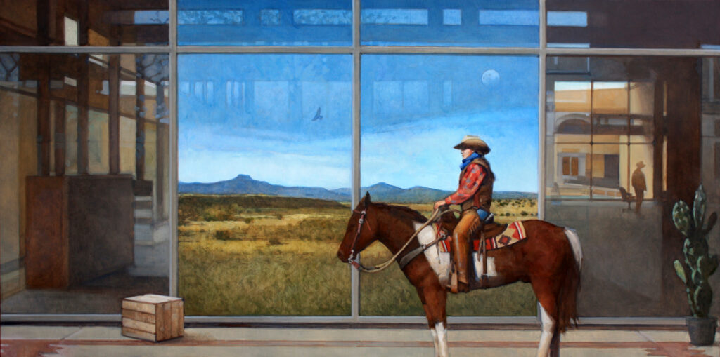 Aaron Morgan Brown, Call of the West 2, oil on panel, 24 x 48 inches