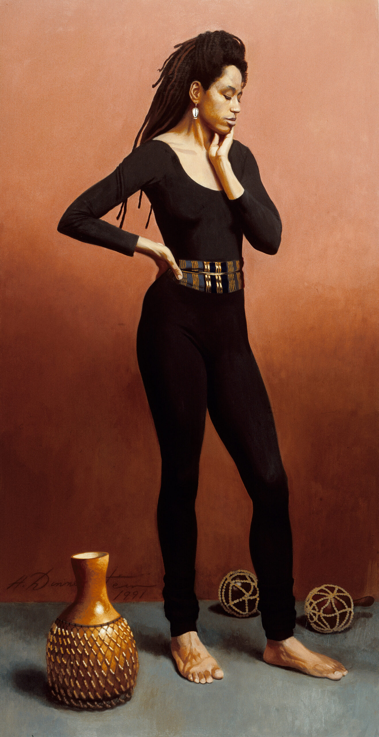 
							

									Harvey Dinnerstein									Dancer (Asma Feyyinmi) 1991									oil on canvas<br />
78 1/2 x 40 inches									


							