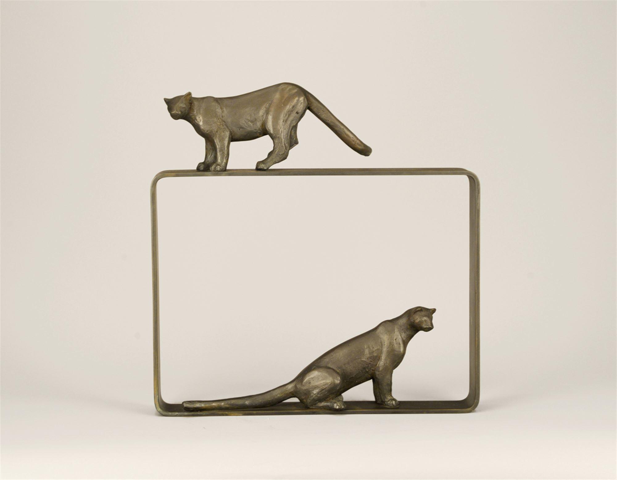 
		                					Gwynn Murrill		                																	
																											<i>Cougars in a Rectangle,</i>  
																																																					bronze and steel, edition of 9, 
																																								16 1/2 x 16 x 2 1/2 inches 
																								
		                				