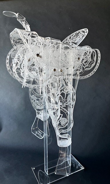 Maeve Eichelberger, Desert Guardians, hand etched and formed plexiglass, 25 x 14 x 15 inches