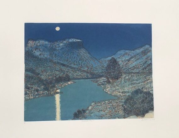 
							

									James McElhinney									Moonrise Pilar #2 									monotype with chine-collé on paper<br />
14 3/4 x 18 1/4 inches									


							