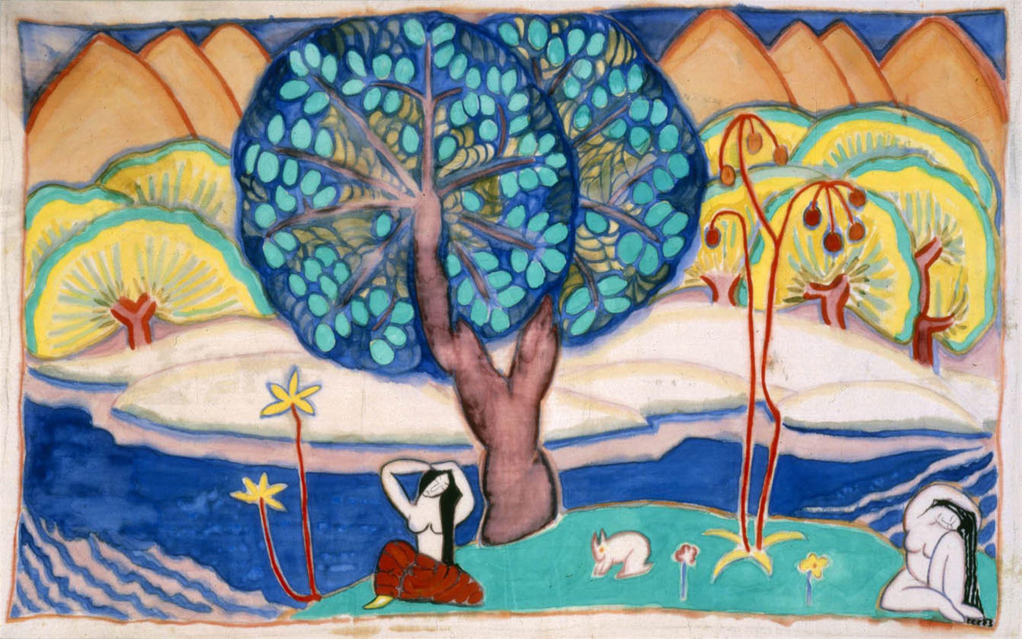 
							

									Marguerite Zorach									Landscape with Figures 1913									gouache and watercolor on silk<br />
11 3/4 x 18 3/4 inches									


							