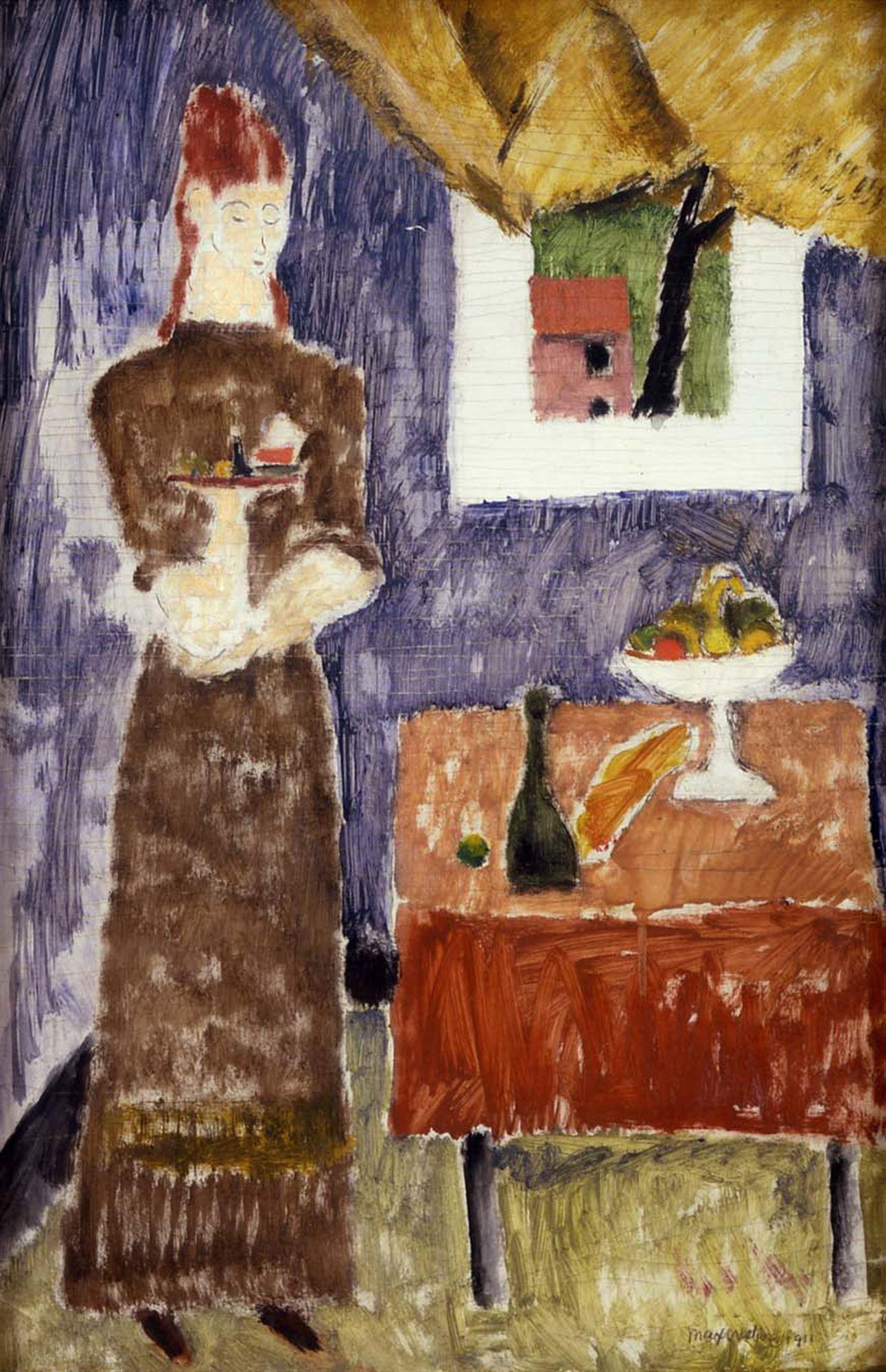 
							

									Max Weber									Woman Serving 1911									oil on academy board<br />
18 x 11 3/4 inches									


							