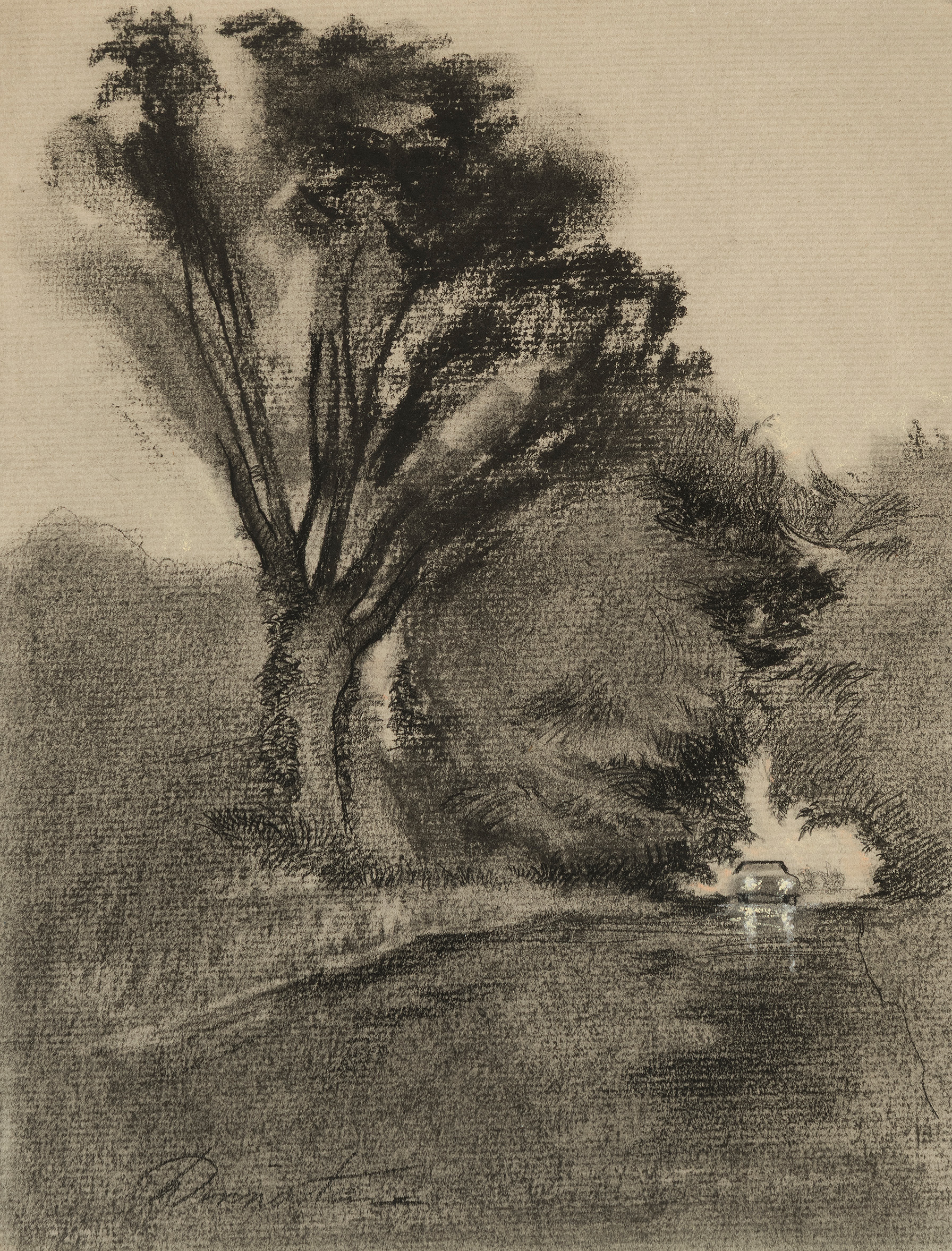 
							

									Harvey Dinnerstein									Rainy Day on the Road c. 1961									charcoal and pastel on paper<br />
8 3/8 x 6 7/8 in.<br />
15 1/2 x 13 3/4 in. (framed)									


							