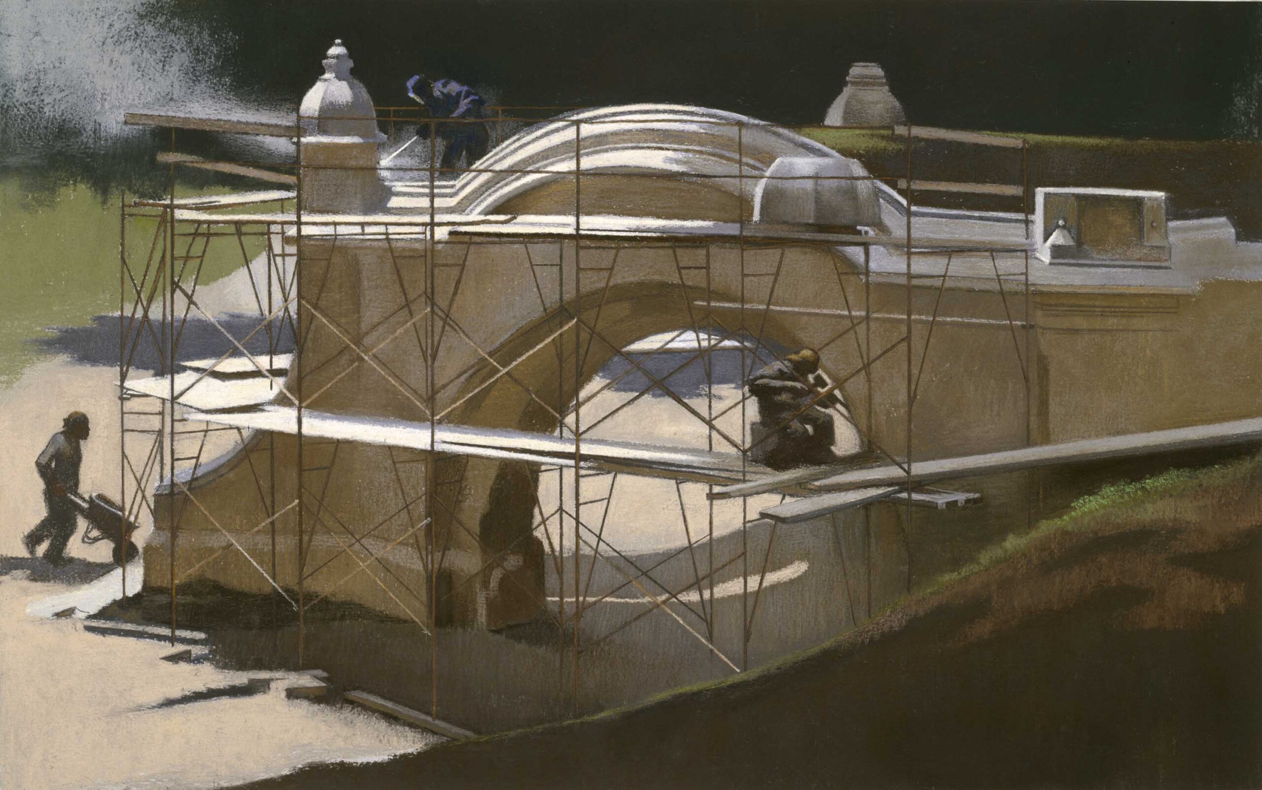 
							

									Harvey Dinnerstein									Restoration of Meadowport Arch 1987									pastel on board<br />
15 x 24 1/4 in.<br />
23 1/4 x 32 1/2 in. (framed)									


							