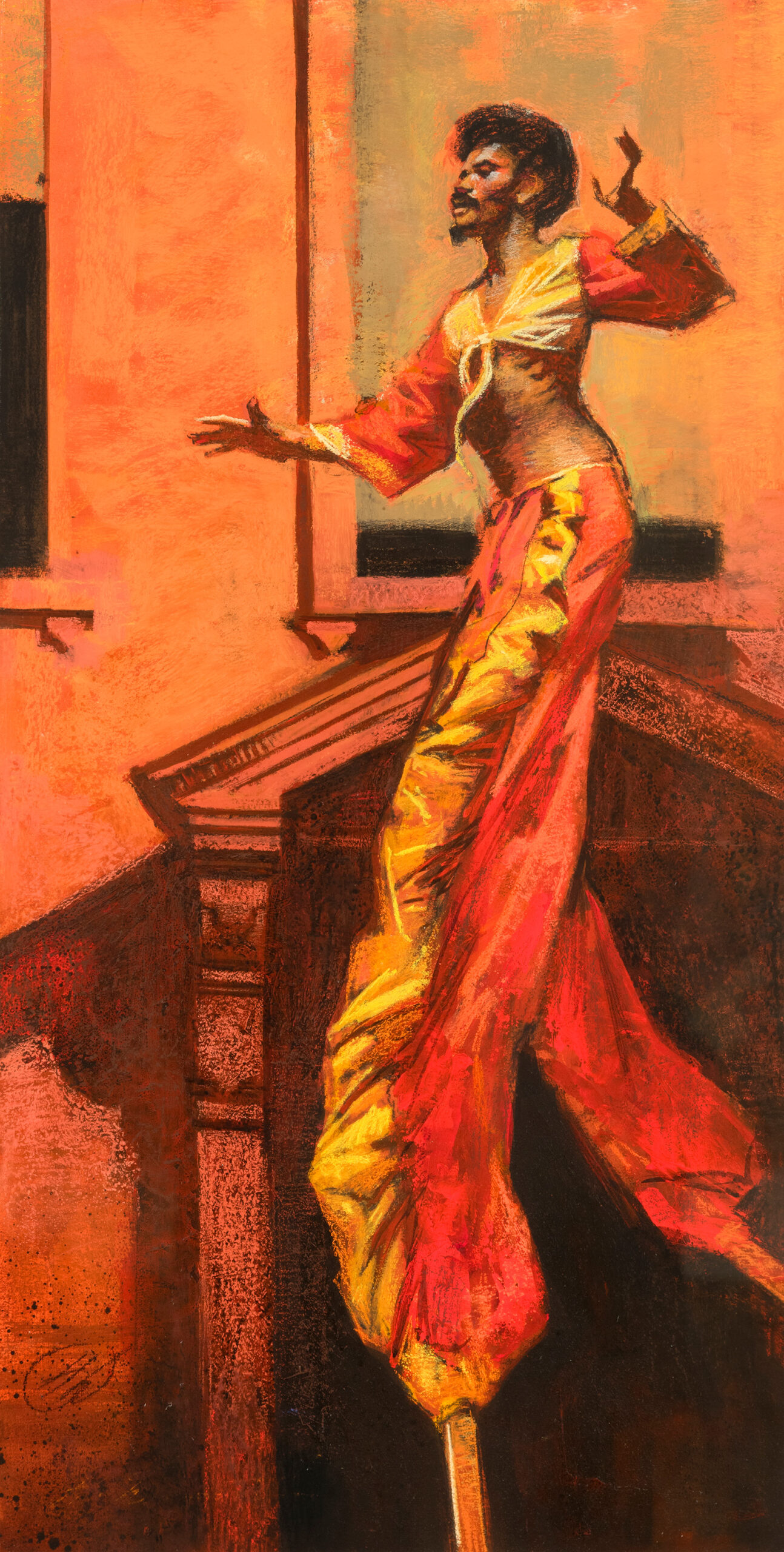 
							

									Harvey Dinnerstein									Man on Stilts Caribbean Parade c. 1970									pastel<br />
29 1/4 x 15 in.<br />
37 1/4 x 23 in. (framed)									


							