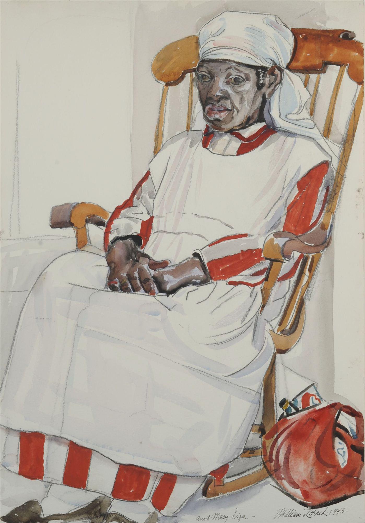 
							

									William Zorach									Aunt Mary Eliza 1945									watercolor on paper<br />
20 x 14 in.<br />
32 3/4 x 26 3/4 in. (framed)									


							