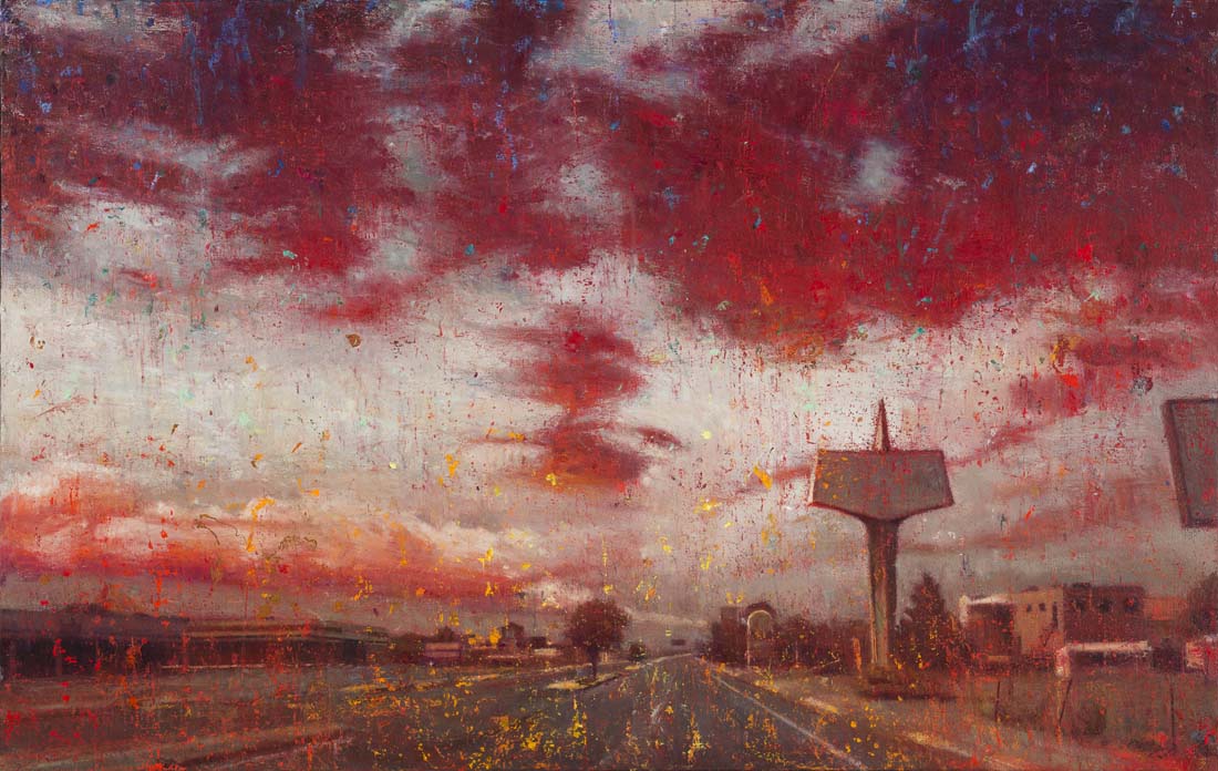 
		                					Tom Birkner		                																	
																											<i>Red Sky,</i>  
																																								2019, 
																																								oil on canvas stretched over board, 
																																								25 3/8 x 40 1/4 inches 
																								
		                				