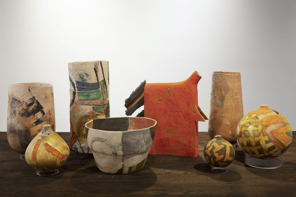 Exhibition view of raku ceramics by Rick Dillingham