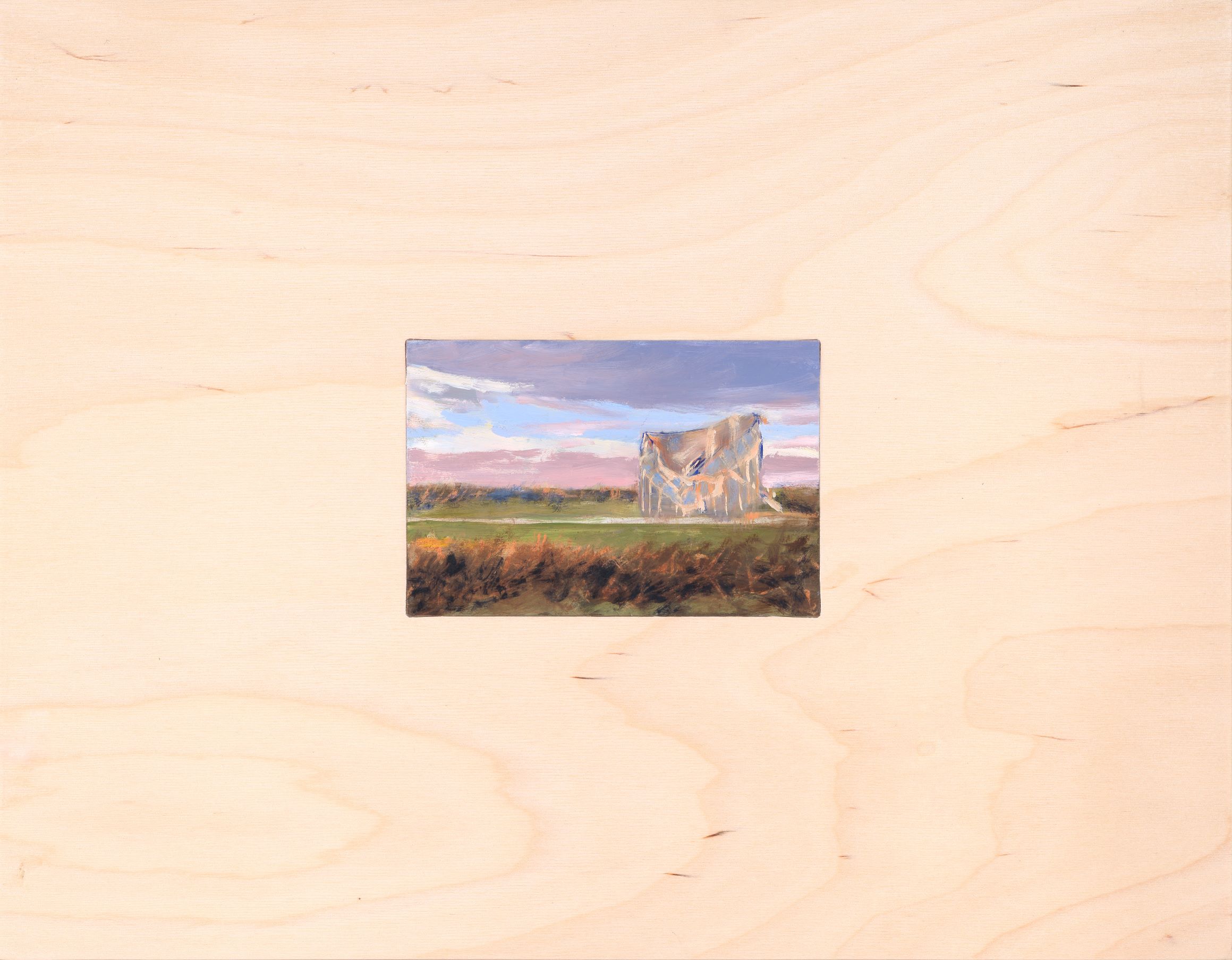 
		                					Don Stinson		                																	
																											<i>Ruined Grain Bin, West of Luther, IA,</i>  
																																								2020-2021, 
																																								Oil on copper inset in birch panel, 
																																								14 x 18 x 1 inches 
																								
		                				