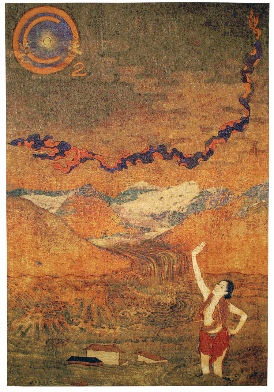 
		                					Donald & Era Farnsworth		                																	
																											<i>Deluge Thangka,</i>  
																																																					cotton jacquard tapestry, 
																																								109 x 74 1/2 inches 
																								
		                				