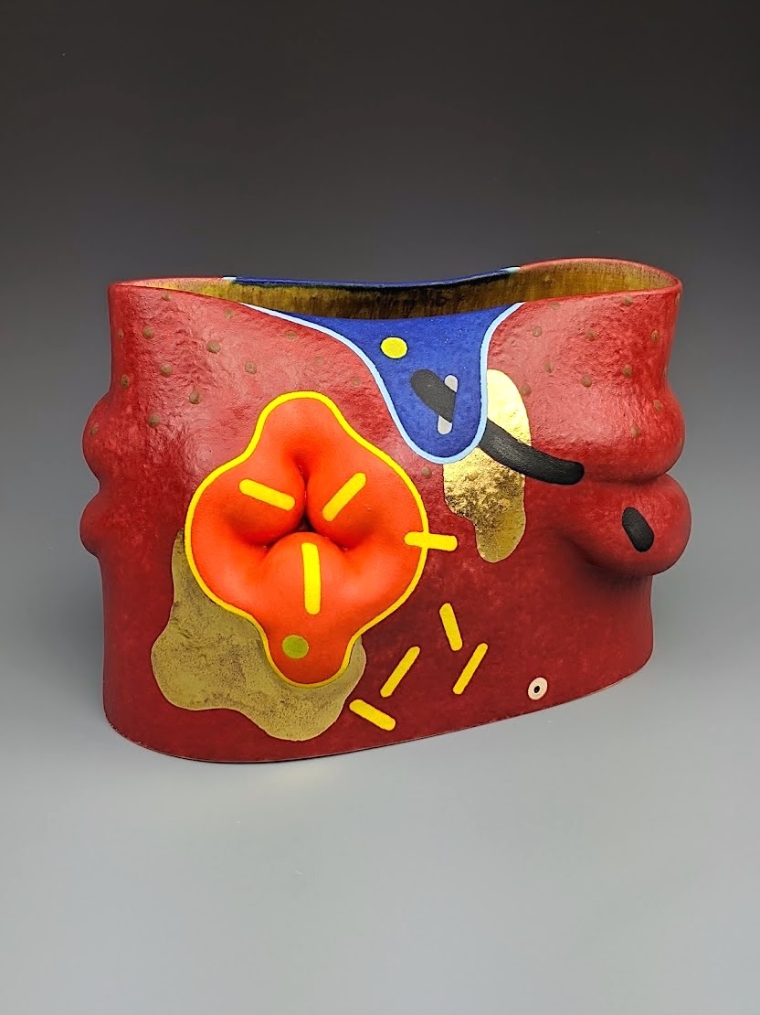 
		                					José Sierra		                																	
																											<i>SFP43,</i>  
																																								2021, 
																																								stoneware with gold luster, 
																																								6 1/2 x 10 x 6 inches 
																								
		                				