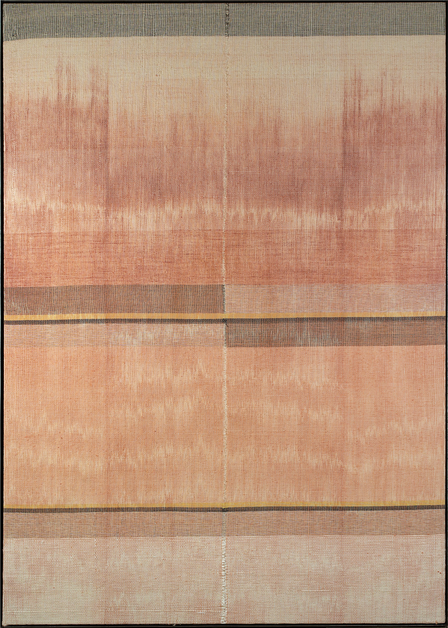 

											Elizabeth Hohimer</b>

											<em>
												Negotiated Desires</em> 

											<h4>
												May 21 - July 31											</h4>

		                																																													<i>Rain Sang,</i>  
																																								2021, 
																																								West Texas cotton dyed with collected clays, pine paper and rayon tapestry set in steel frame, 
																																								84 x 60 x 2 1/2 inches 
																								
		                				