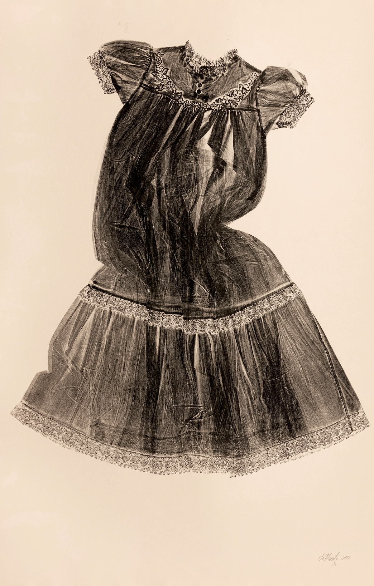 

											Karen LaMonte</b>

											<em>
												Sartoriptypes</em> 

											<h4>
																							</h4>

		                																																<i>Impression Christening Dress,</i>  
																																								2001, 
																																								Sartoriotype. Monotype print on pre-cut pale pink paper , 
																																								40 1/2 x 26 inches 
																								
		                				
