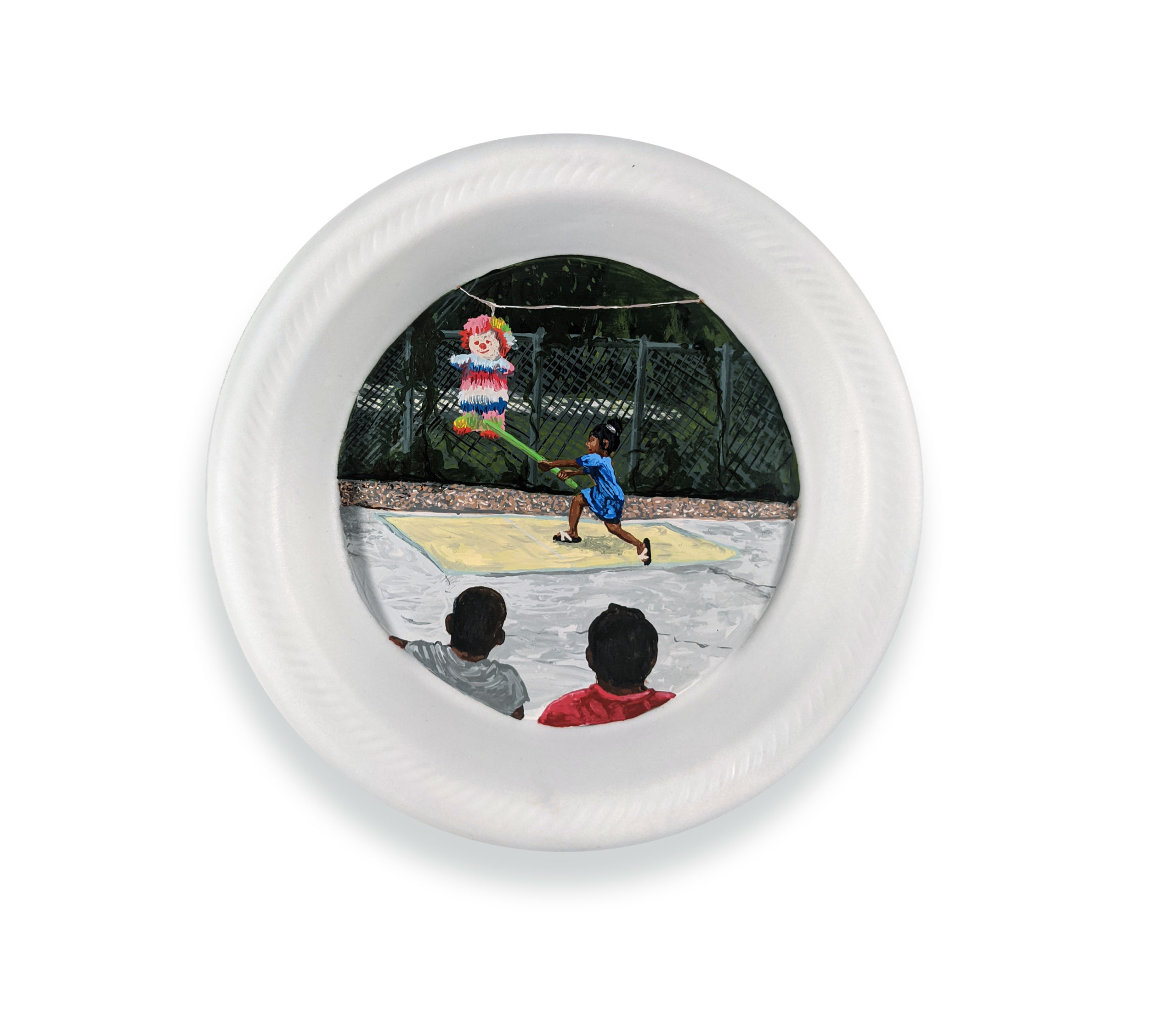 

											Fernando Andrade</b>

											<em>
												Homemade Cakes and Piñatas</em> 

											<h4>
												Santa Fe: June 10 – July 30, 2022											</h4>

		                																																<i>Patsy,</i>  
																																								2022, 
																																								Acrylic and Clear Primer on Styrofoam Plate, 
																																								9 inches in diameter 
																								
		                				