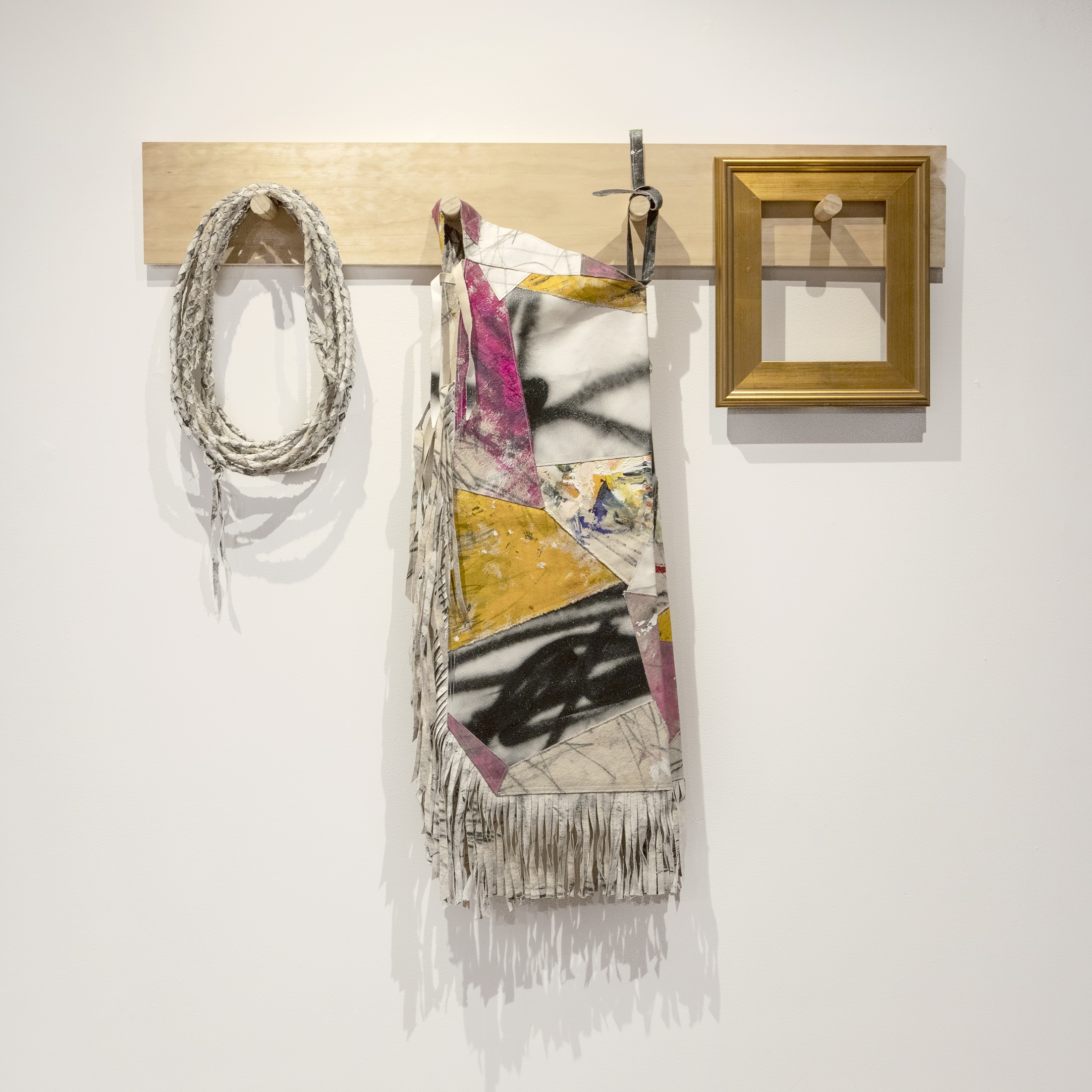 

											Patrick Dean Hubbell</b>

											<em>
												Tack Room</em> 

											<h4>
												Santa Fe: August 12 – October 22, 2022											</h4>

		                																																													<i>Repurposed Cowboy Portrait,</i>  
																																								2022, 
																																								Oil, Acrylic, charcoal, oil pastel, spray paint, sewn thread on canvas, reclaimed wood, wood frame, hand braided canvas ranch rope, 
																																								54 x 48 x 4 inches 
																								
		                				