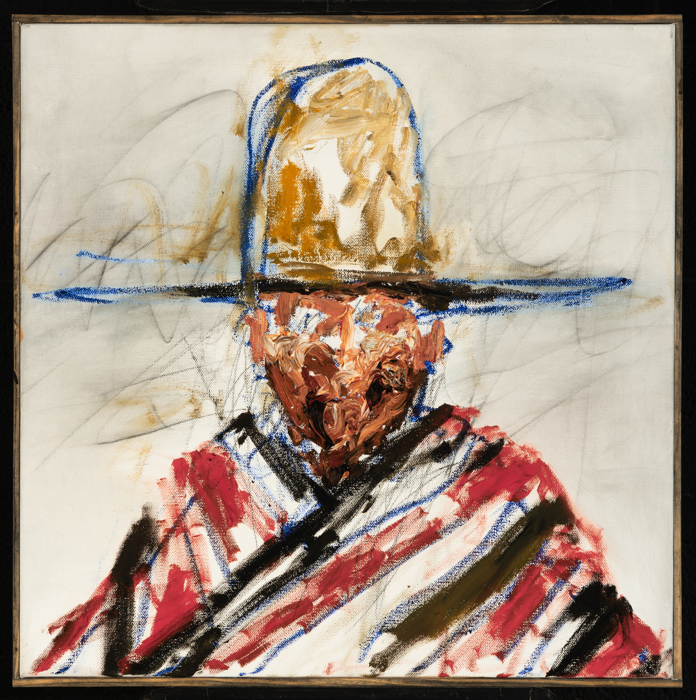

											Patrick Dean Hubbell</b>

											<em>
												Tack Room</em> 

											<h4>
												Santa Fe: August 12 – October 22, 2022											</h4>

		                																																<i>They May Run out of Natives to Sit for These Portraits,</i>  
																																								2022, 
																																								Oil, oil pastel, charcoal on canvas, wood lattice strip frame, 
																																								20 1/2 x 20 1/2 x 1 3/4 inches 
																								
		                				