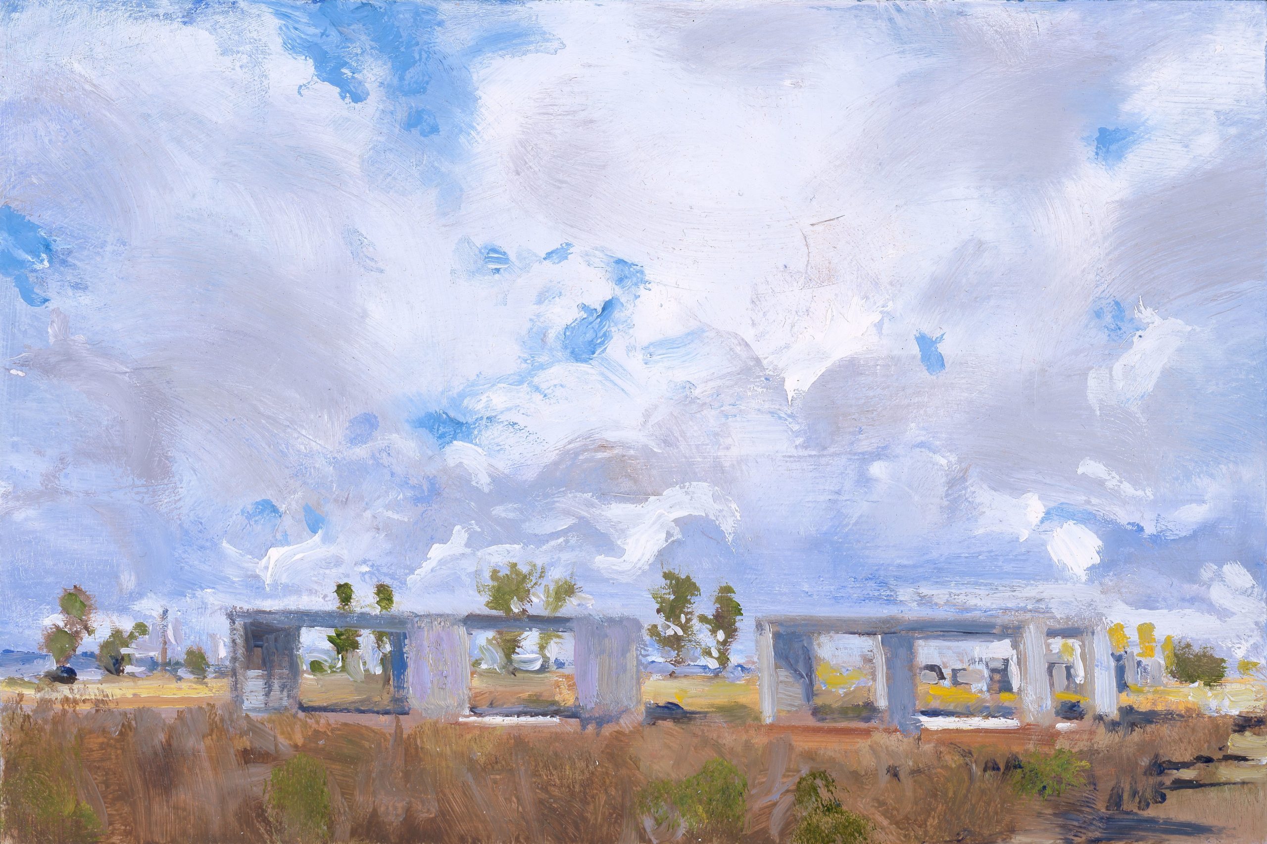 

											Don Stinson</b>

											<em>
												Beyond the Romantic</em> 

											<h4>
												Santa Fe: September 9 – November 26, 2022											</h4>

		                																																													<i>Donald Judd under John Constable Clouds in West Texas Skies, 2005,</i>  
																																								2022, 
																																								oil on copper, 
																																								4 x 6 inches 
																								
		                				