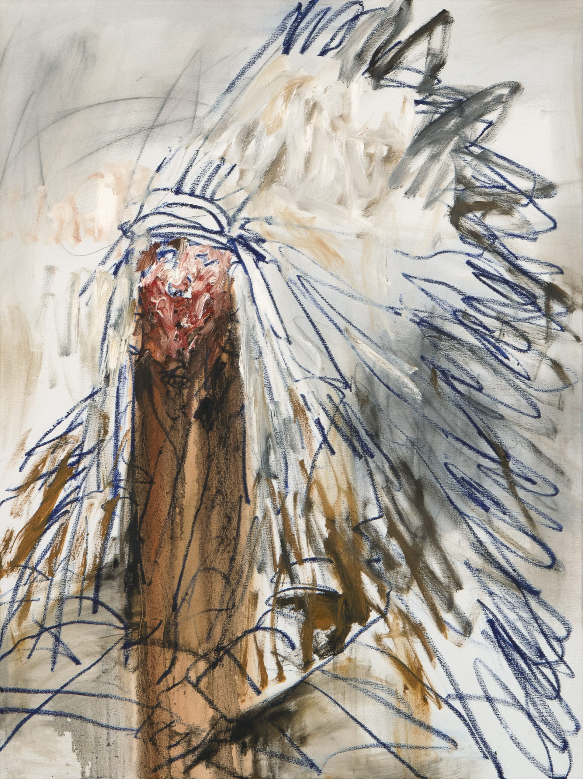 
							

									Patrick Dean Hubbell									Blind Contour Headdress in Blue 2022									oil, oil stick on canvas<br />
40 x 30 x 1 3/4 inches									


							