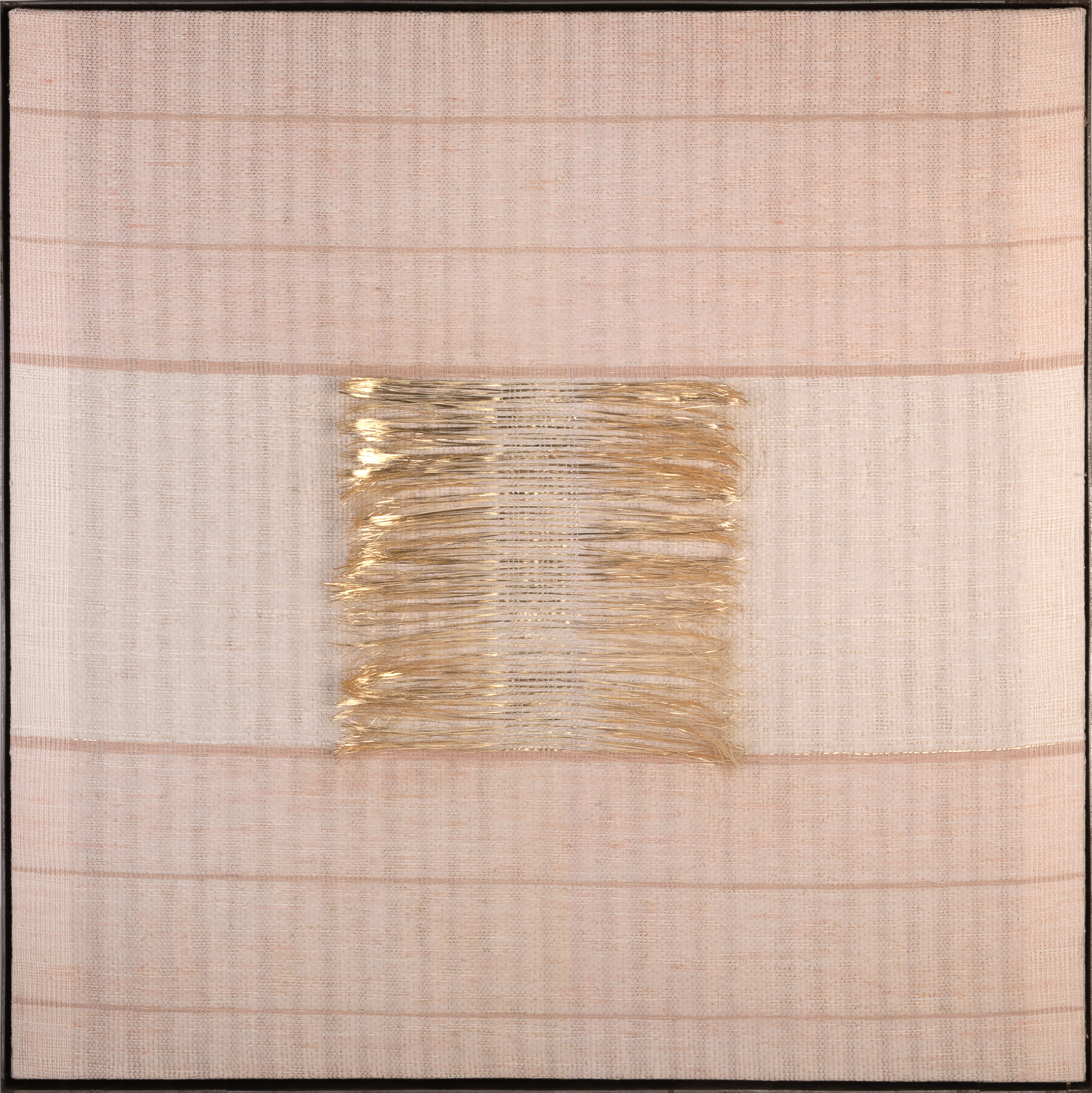 
							

									Elizabeth Hohimer									Eclipse I 2024									Pine paper, clay, linen, and gold leafed paper thread<br />
36 x 36 x 1 1/2 inches									


							
